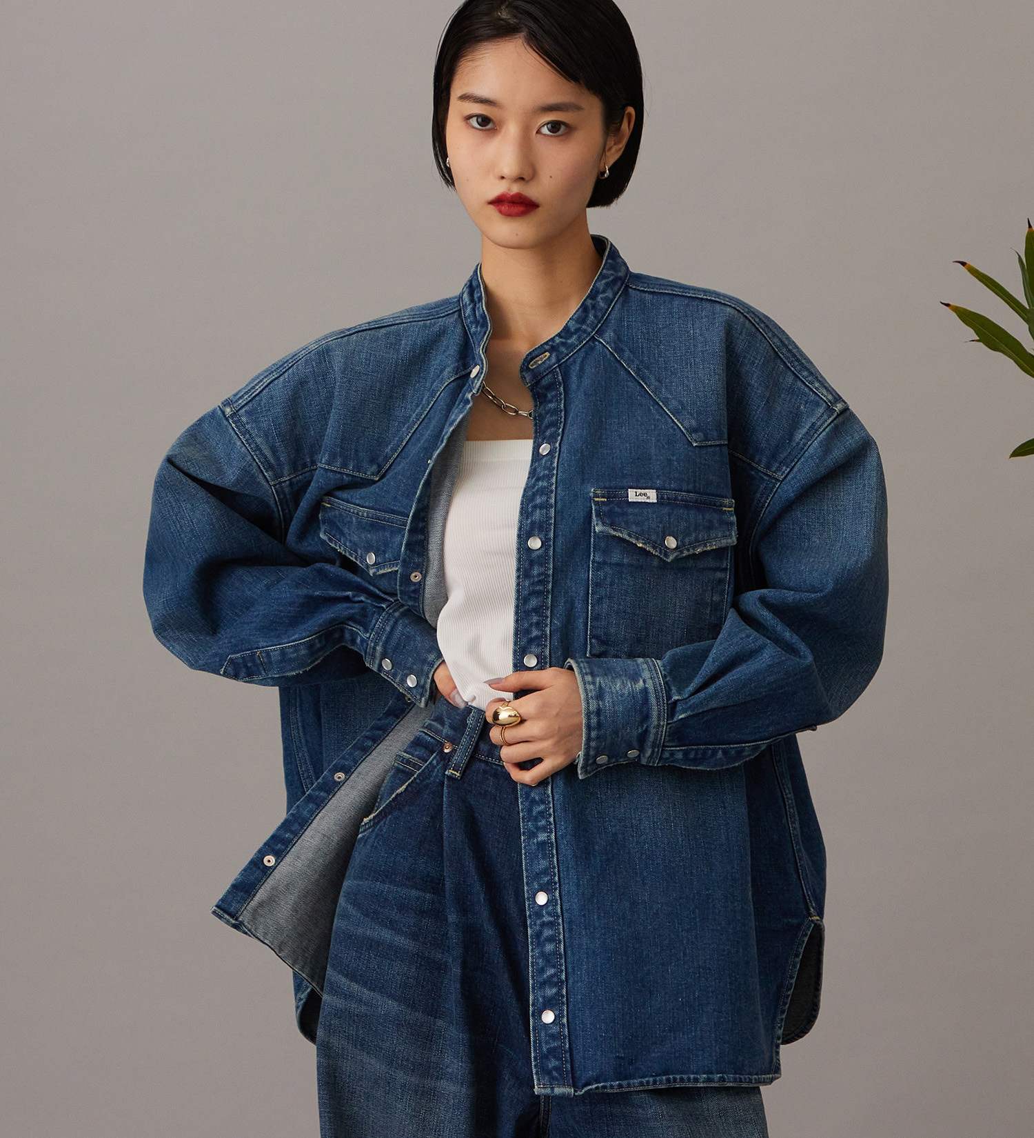 Lee(リー)の【予約】【101 101周年記念特別モデル】ANNIVERSARY 101 ICONIC BAND COLLAR SHIRTS JACKET セットアップ可|トップス/シャツ/ブラウス/レディース|中色ブルー