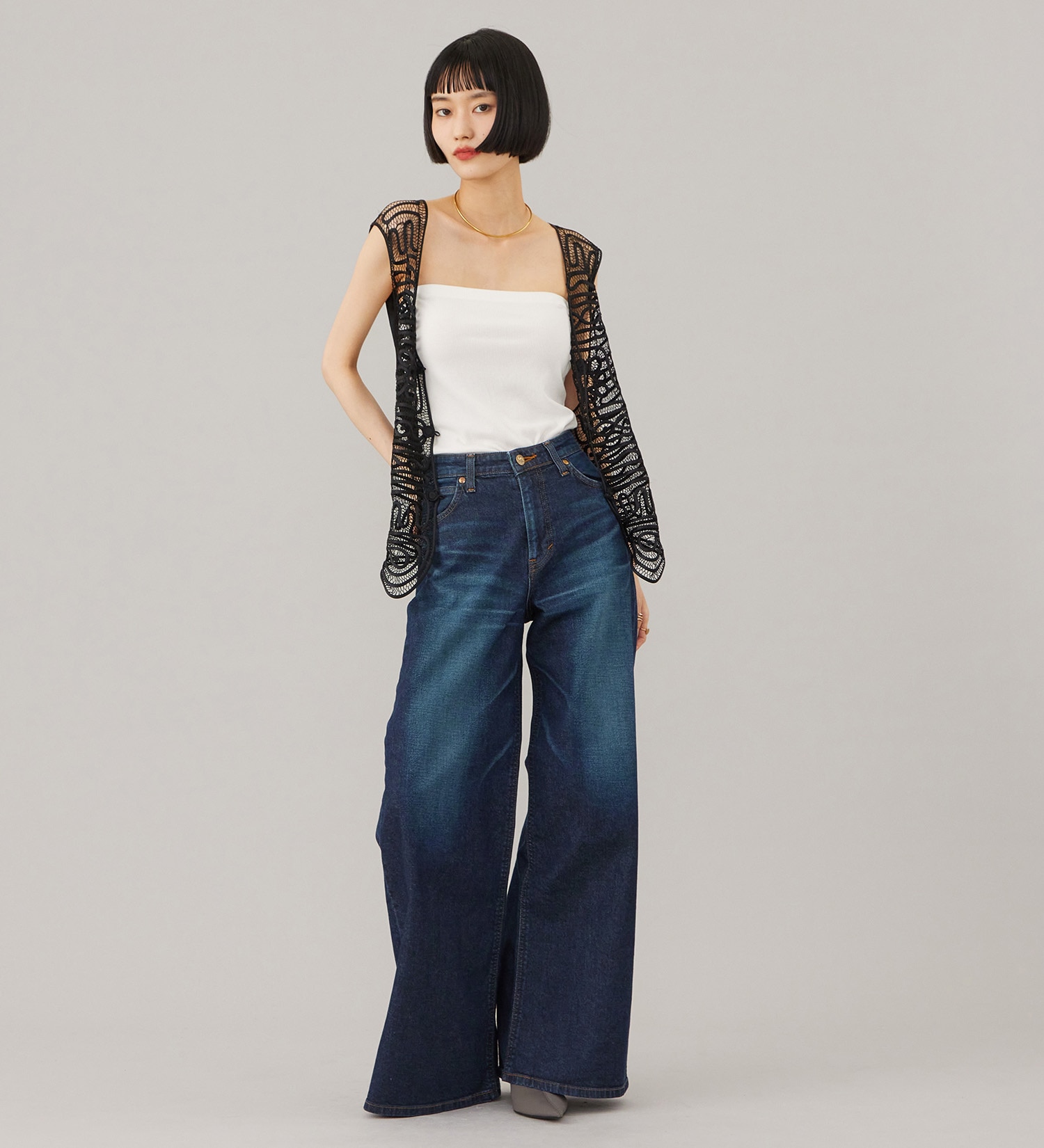 Lee(リー)のSTANDARD WARDROBE LASTIC  ワイドパンツ【ストレッチデニム】|パンツ/デニム/ジーンズパンツ/レディース|濃色ブルー