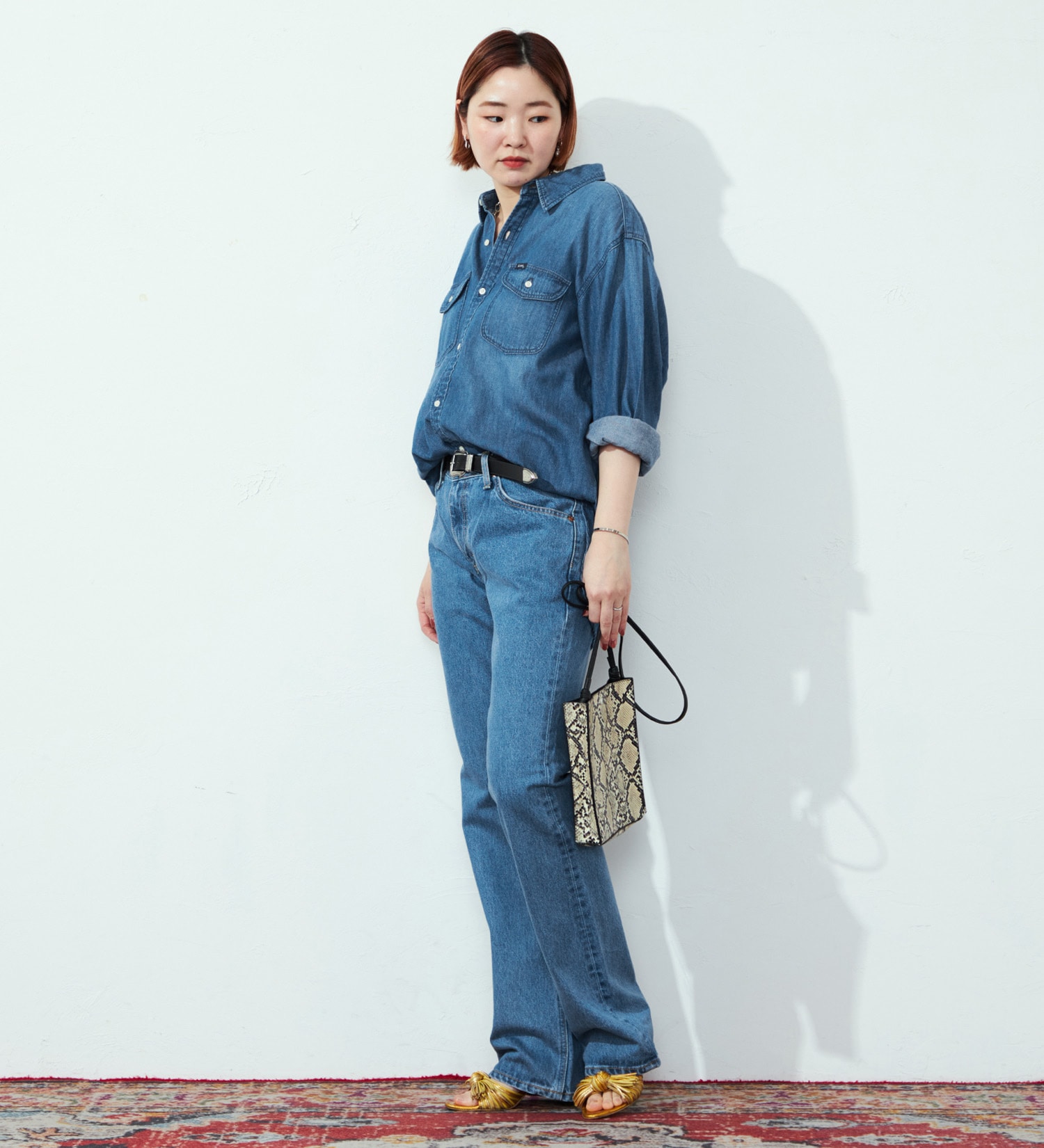 Lee(リー)の【GW SALE】デニムワークシャツ/ルーズシルエット DUNGAREES【運動会コーデ】|トップス/シャツ/ブラウス/レディース|中色ブルー