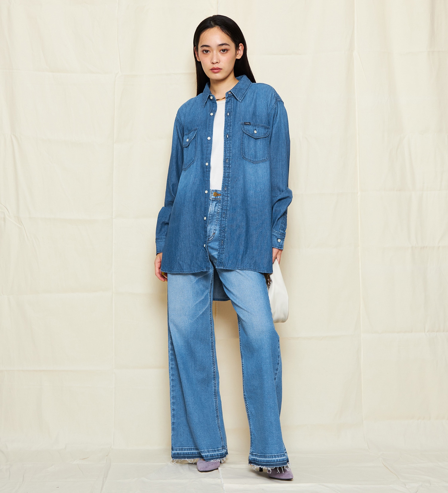 Lee(リー)の【GW SALE】デニムワークシャツ/ルーズシルエット DUNGAREES【運動会コーデ】|トップス/シャツ/ブラウス/レディース|中色ブルー