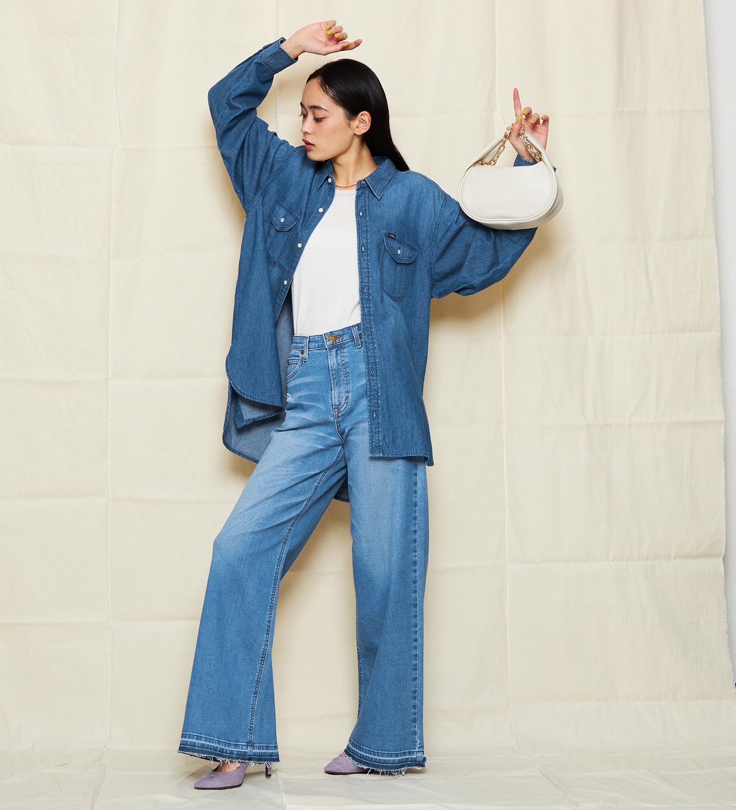 Lee(リー)の【GW SALE】デニムワークシャツ/ルーズシルエット DUNGAREES【運動会コーデ】|トップス/シャツ/ブラウス/レディース|中色ブルー