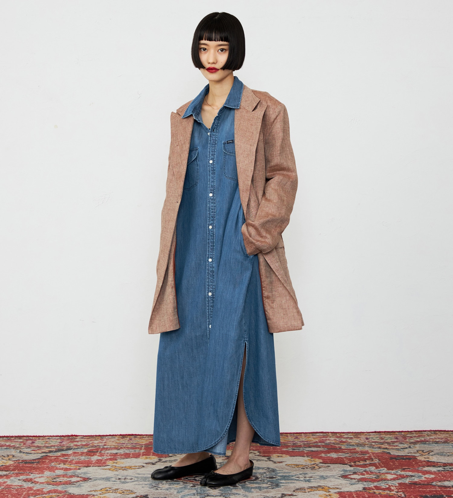 Lee(リー)のワークデニムシャツワンピース ライトオンスで着やすい|ワンピース/シャツワンピース/レディース|中色ブルー