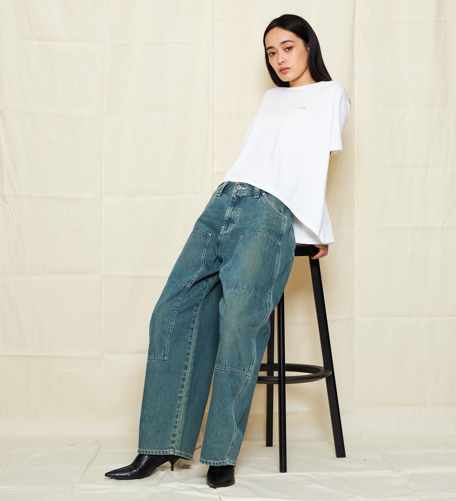 Lee(リー)の【EC/直営店別注】ダブルニーコクーンデニムパンツ|パンツ/デニム/ジーンズパンツ/レディース|ブルーグリーン