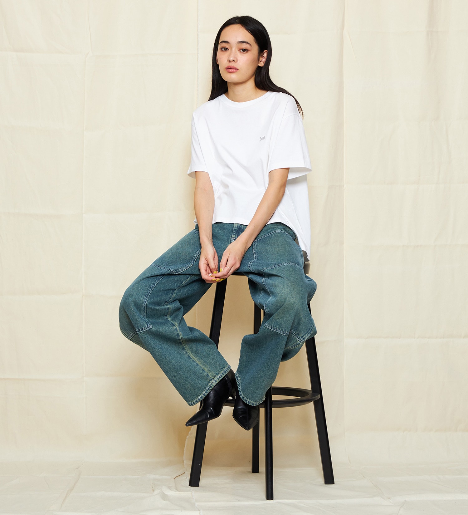 Lee(リー)の【EC/直営店別注】ダブルニーコクーンデニムパンツ|パンツ/デニム/ジーンズパンツ/レディース|ブルーグリーン