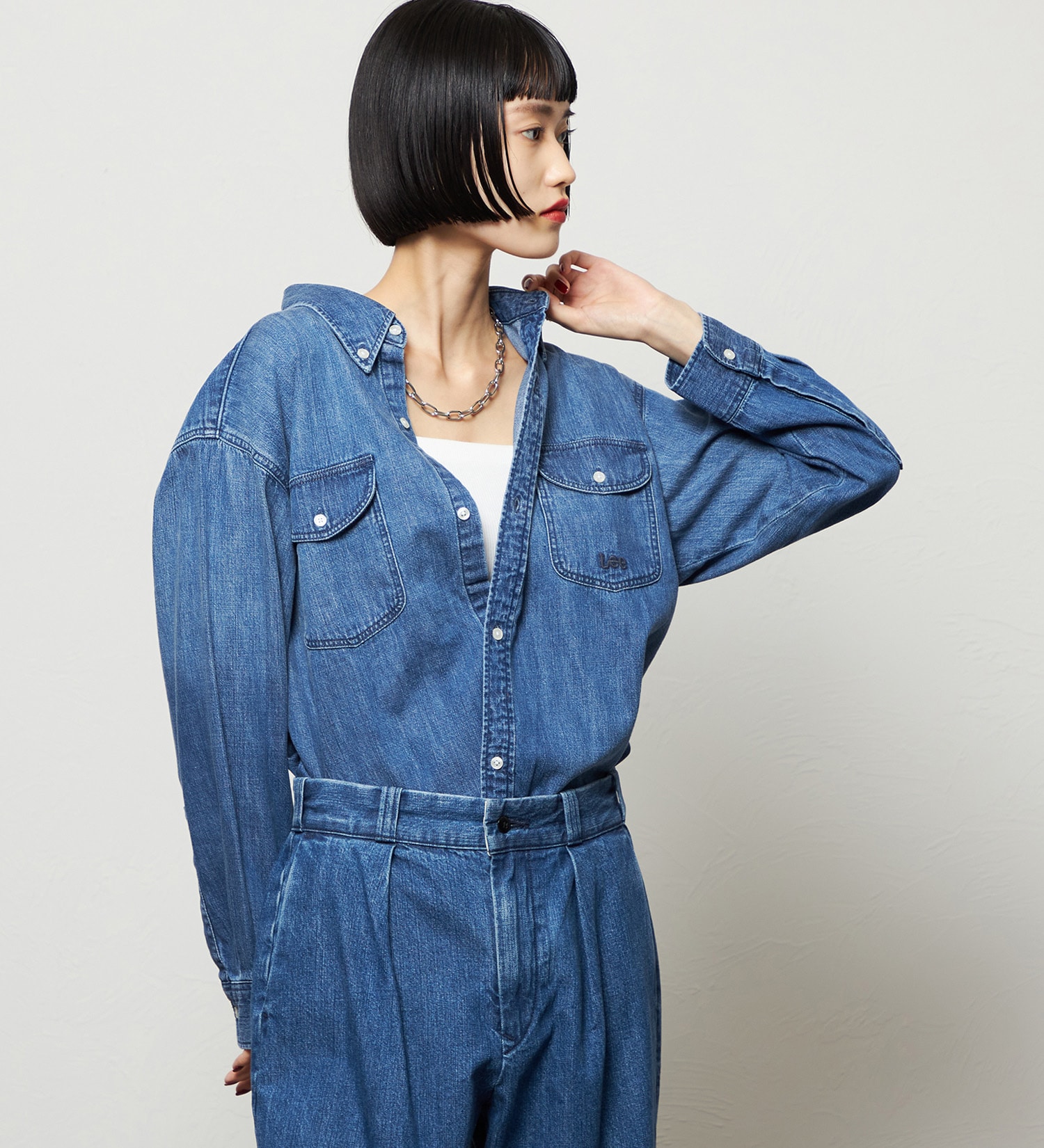 Lee(リー)のボタンダウンシャツ/ライトオンス|トップス/シャツ/ブラウス/レディース|中色ブルー