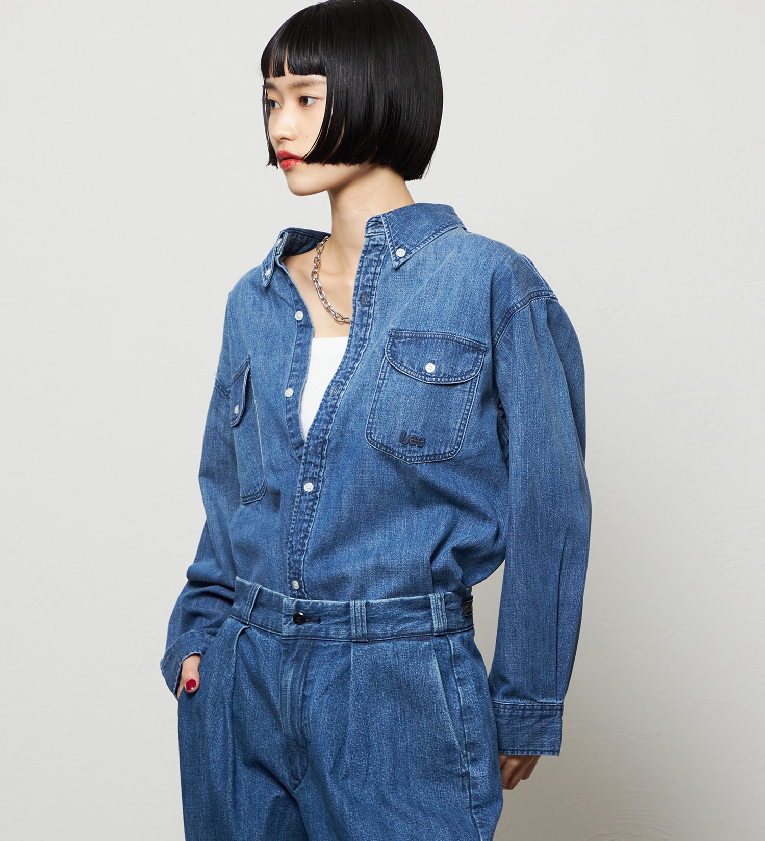 Lee(リー)のボタンダウンシャツ/ライトオンス|トップス/シャツ/ブラウス/レディース|中色ブルー