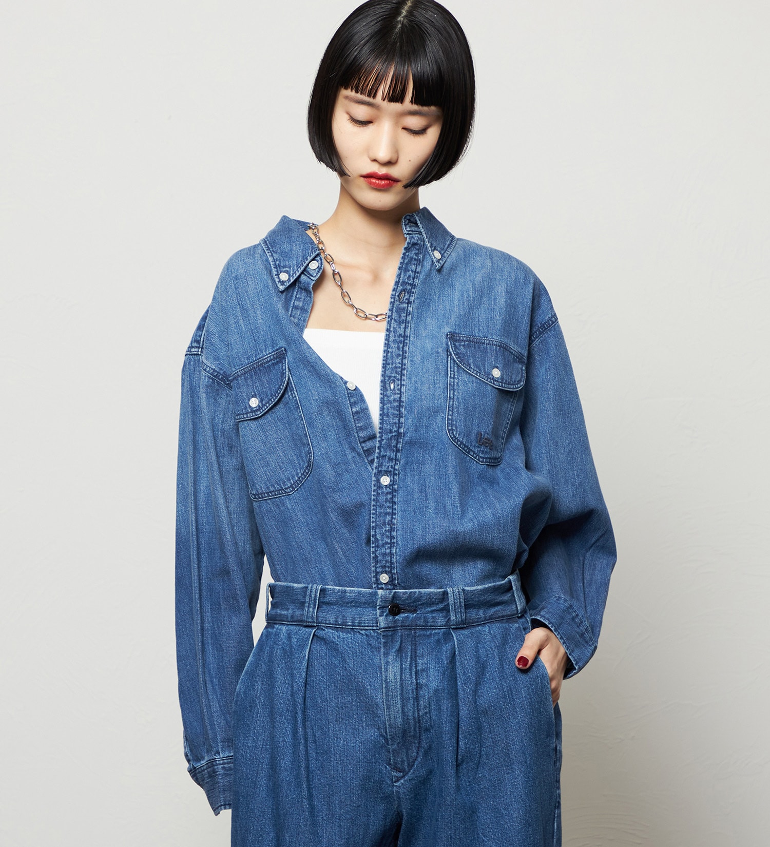 Lee(リー)のボタンダウンシャツ/ライトオンス|トップス/シャツ/ブラウス/レディース|中色ブルー