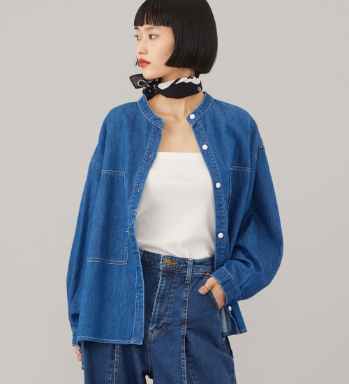 Lee(リー)のSKIPPER DENIM SHIRTS / スキッパーデニムシャツ|トップス/シャツ/ブラウス/レディース|中色ブルー