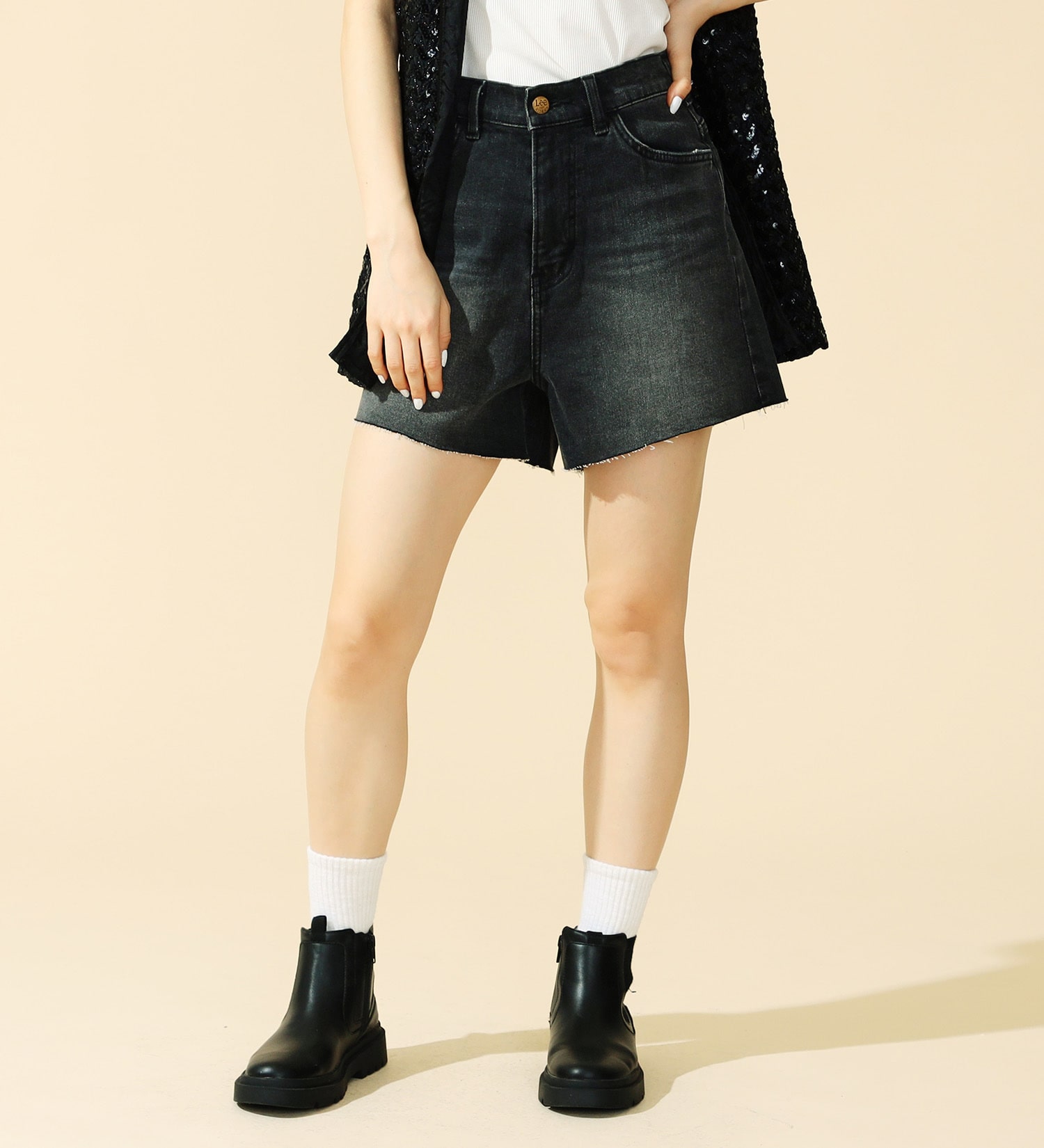Lee(リー)の【SUMMER SALE】【豊富なサイズ展開】Lee BABE ストレッチ/ショートデニムパンツ XS-4L セットアップ対応|パンツ/パンツ/レディース|ブラックデニム