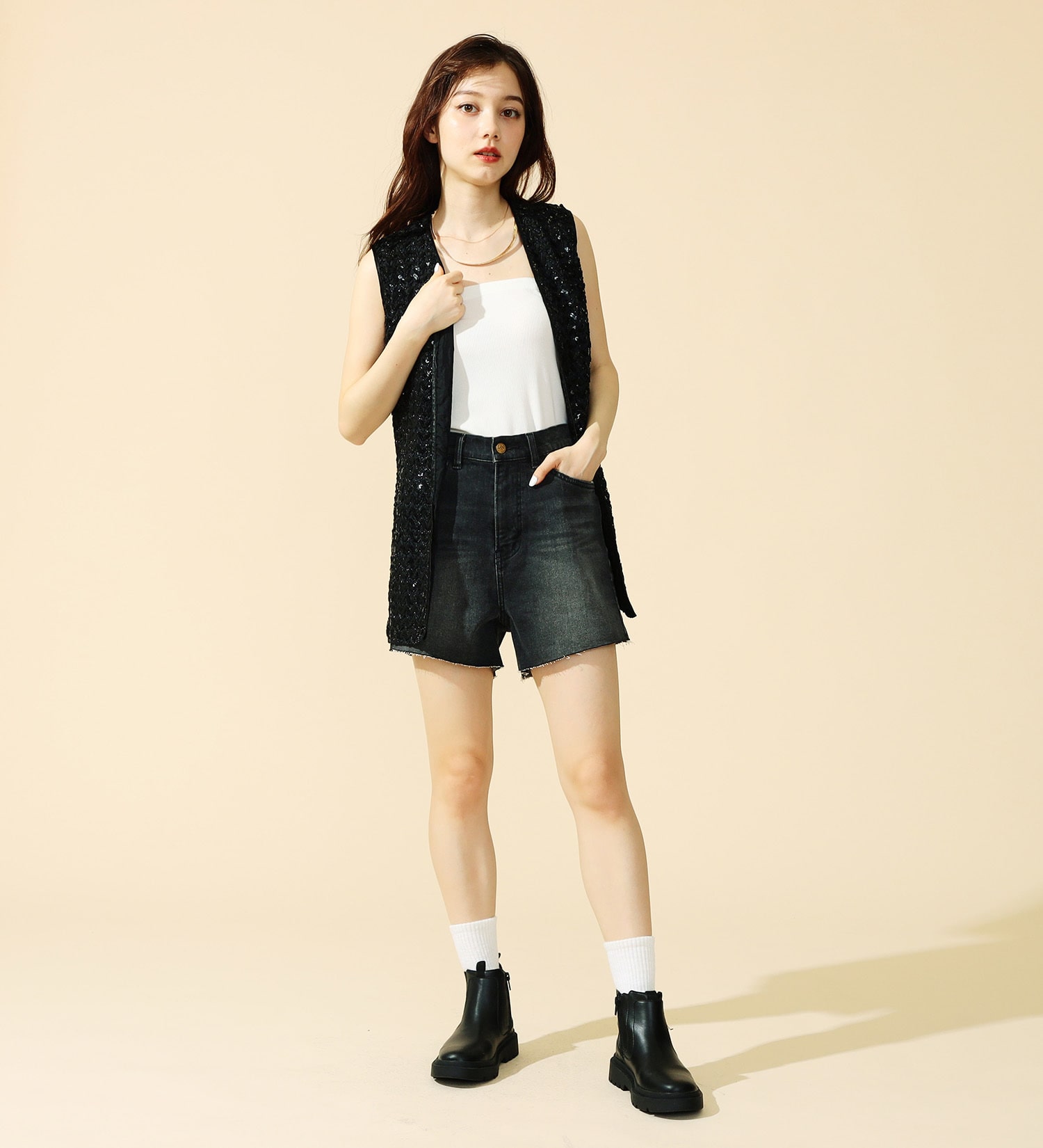 Lee(リー)の【SUMMER SALE】【豊富なサイズ展開】Lee BABE ストレッチ/ショートデニムパンツ XS-4L セットアップ対応|パンツ/パンツ/レディース|ブラックデニム