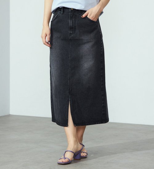 Lee(リー)の【試着対象】【豊富なサイズ展開】Lee BABE ストレッチ/ミドル丈デニムスカート XS-XL セットアップ可|スカート/デニムスカート/レディース|ブラックデニム