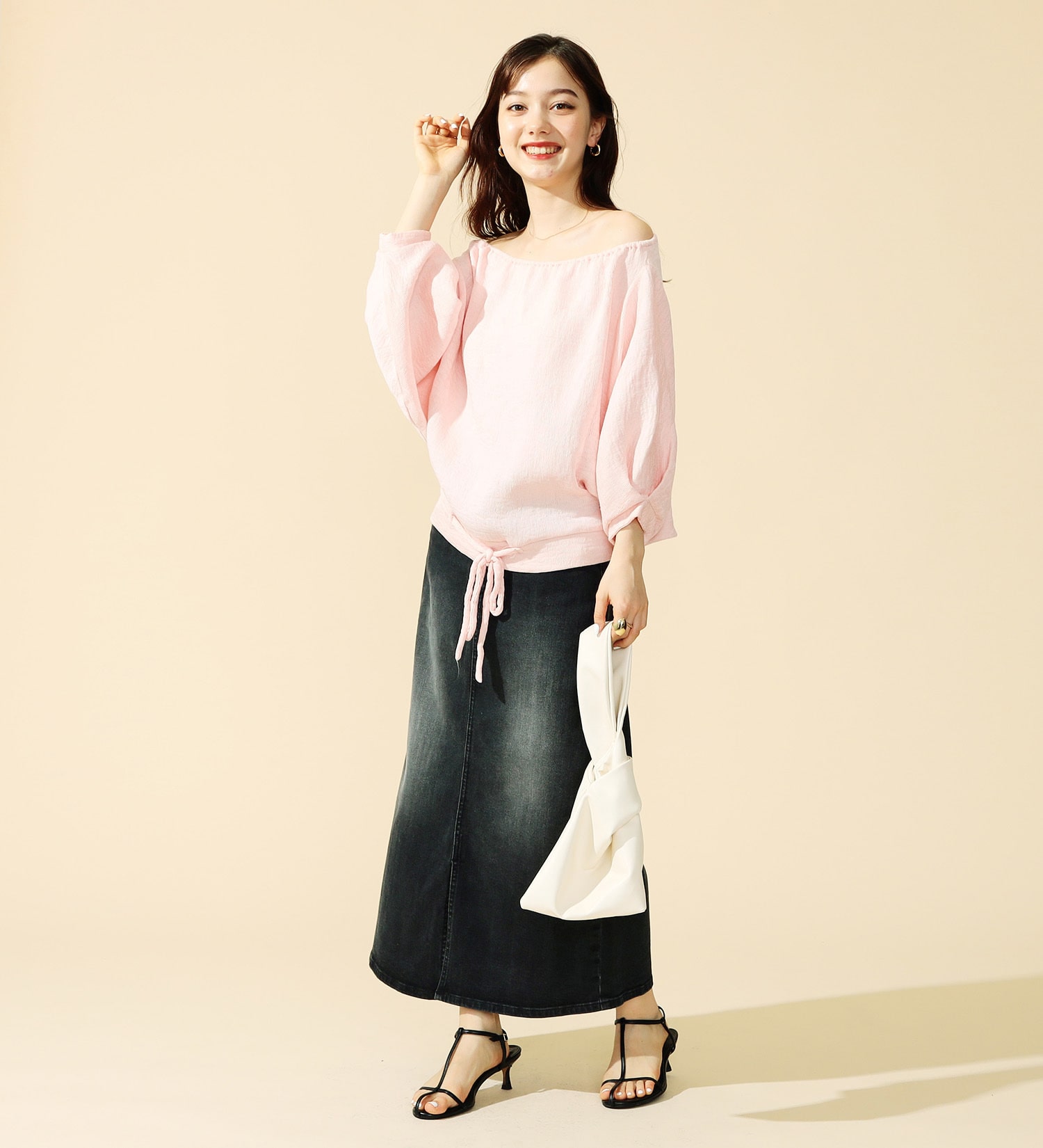 Lee(リー)の【豊富なサイズ展開】Lee BABE ストレッチ/ミドル丈デニムスカート XS-XL セットアップ可|スカート/デニムスカート/レディース|ブラックデニム