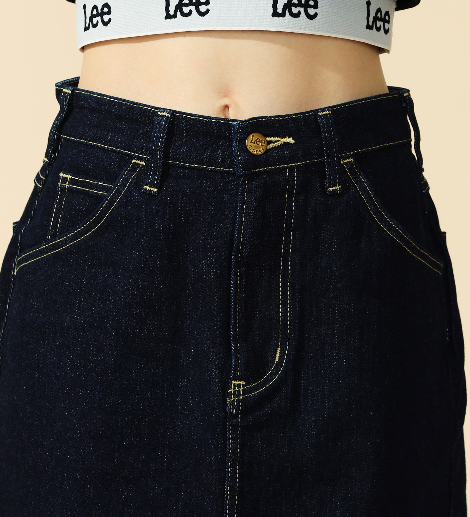 Lee(リー)のリニューアル Lee BABE ストレッチ/ミドル丈デニムスカート 【豊富なサイズ展開XS-XL】|スカート/デニムスカート/レディース|インディゴブルー