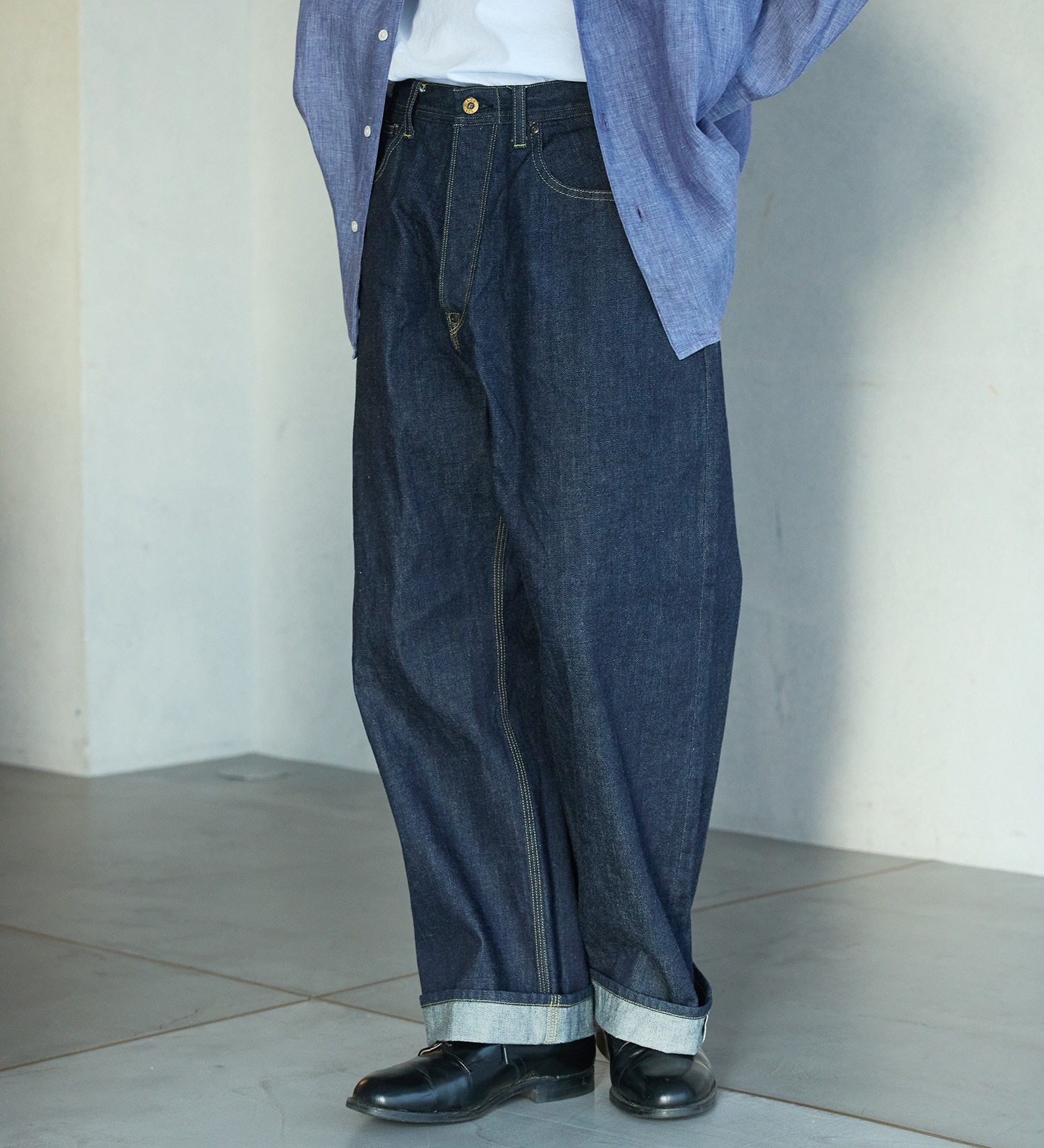 Lee(リー)の【予約】【101 100周年】101 COWBOY WIDE PANTS/カウボーイワイド セルビッチデニム|パンツ/デニム/ジーンズパンツ/メンズ|インディゴブルー