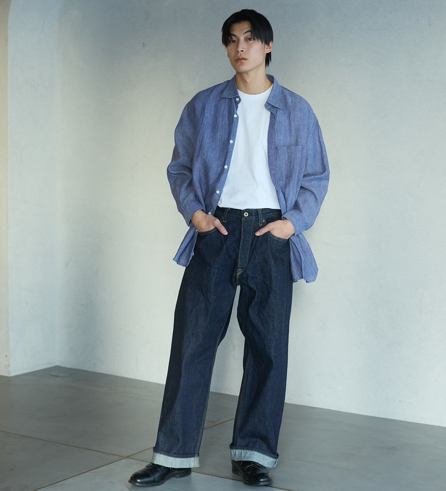 Lee(リー)の【予約】【101 100周年】101 COWBOY WIDE PANTS/カウボーイワイド セルビッチデニム|パンツ/デニム/ジーンズパンツ/メンズ|インディゴブルー