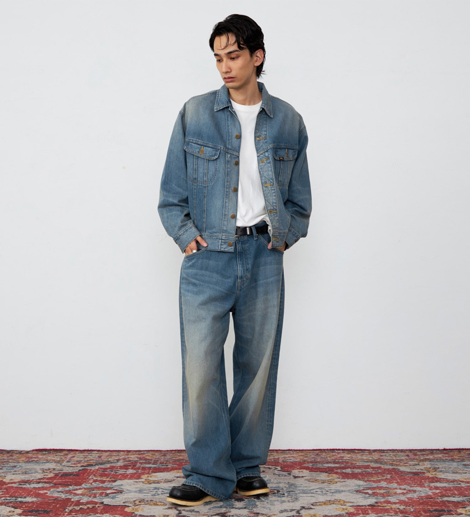 Lee(リー)の【予約】【101 100周年】RIDERS101 WIDE JACKET/ライダース ワイドデニムジャケット|ジャケット/アウター/デニムジャケット/メンズ|中色ブルー