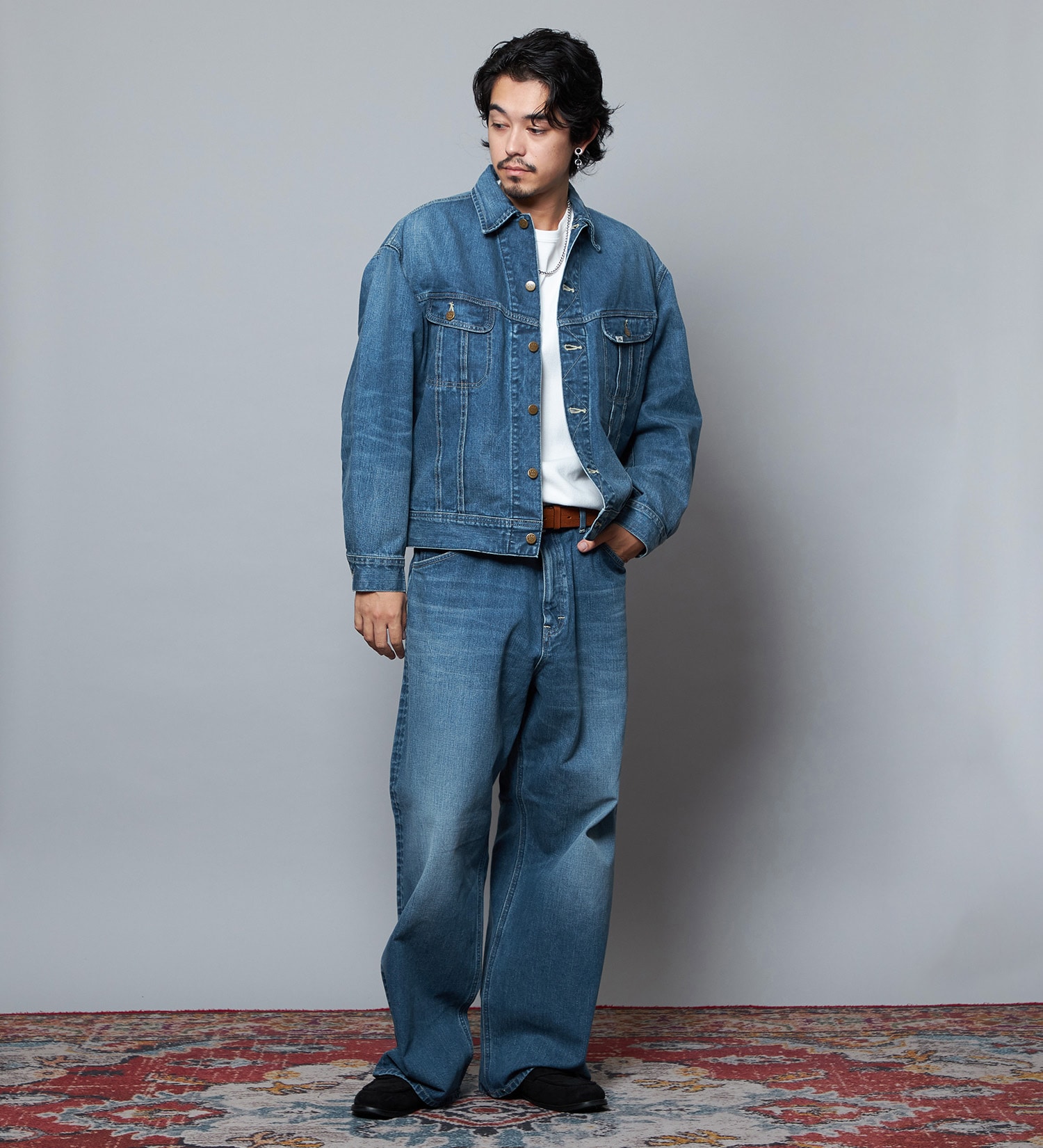 Lee(リー)の【予約】【101 101周年記念特別モデル】ANNIVERSARY 101-Z WIDE ワイドデニムパンツ セットアップ可|パンツ/デニム/ジーンズパンツ/メンズ|中色ブルー