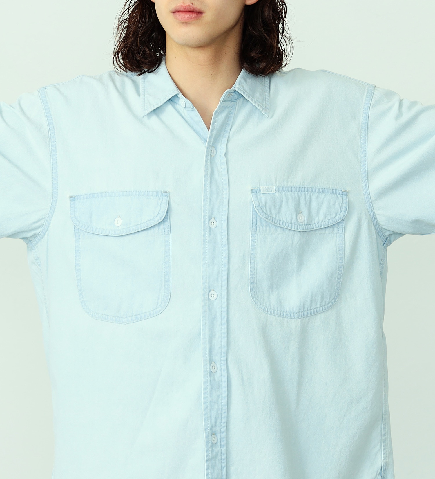 Lee(リー)の【ポイントアップ対象】ビッグワークポケット ハーフスリーブシャツ|トップス/シャツ/ブラウス/メンズ|淡色ブルー
