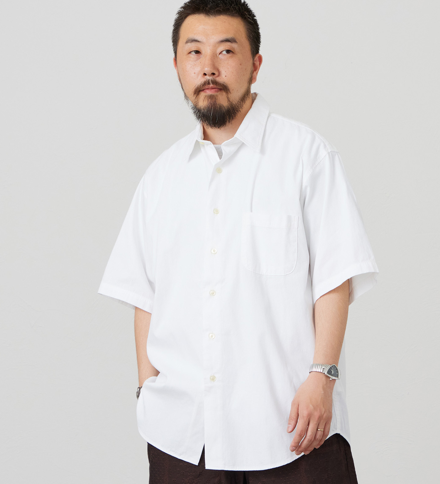 Lee(リー)のハーフスリーブワークシャツ ライトウエイトコードレーン|トップス/シャツ/ブラウス/メンズ|ホワイト