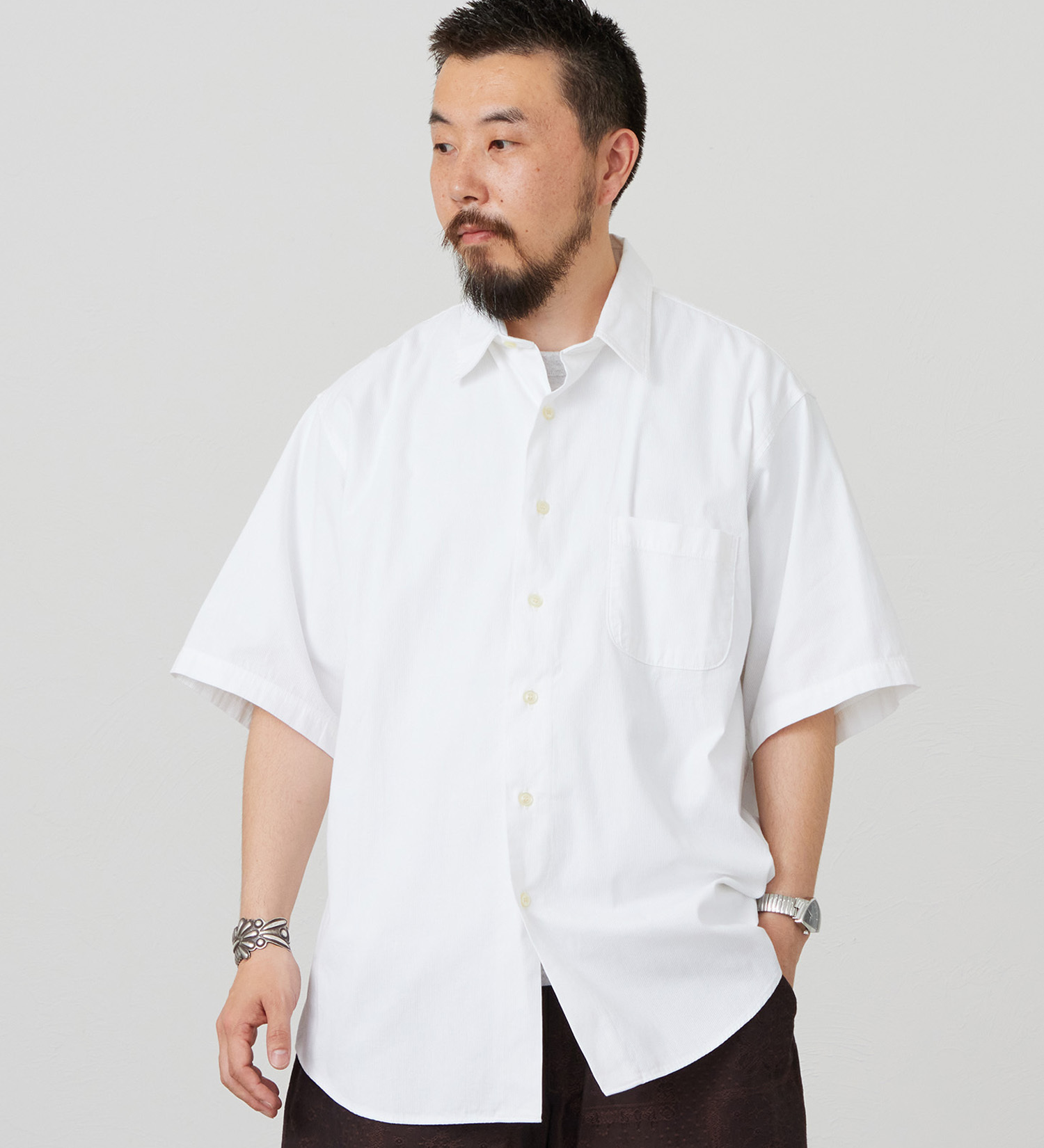 Lee(リー)のハーフスリーブワークシャツ ライトウエイトコードレーン|トップス/シャツ/ブラウス/メンズ|ホワイト