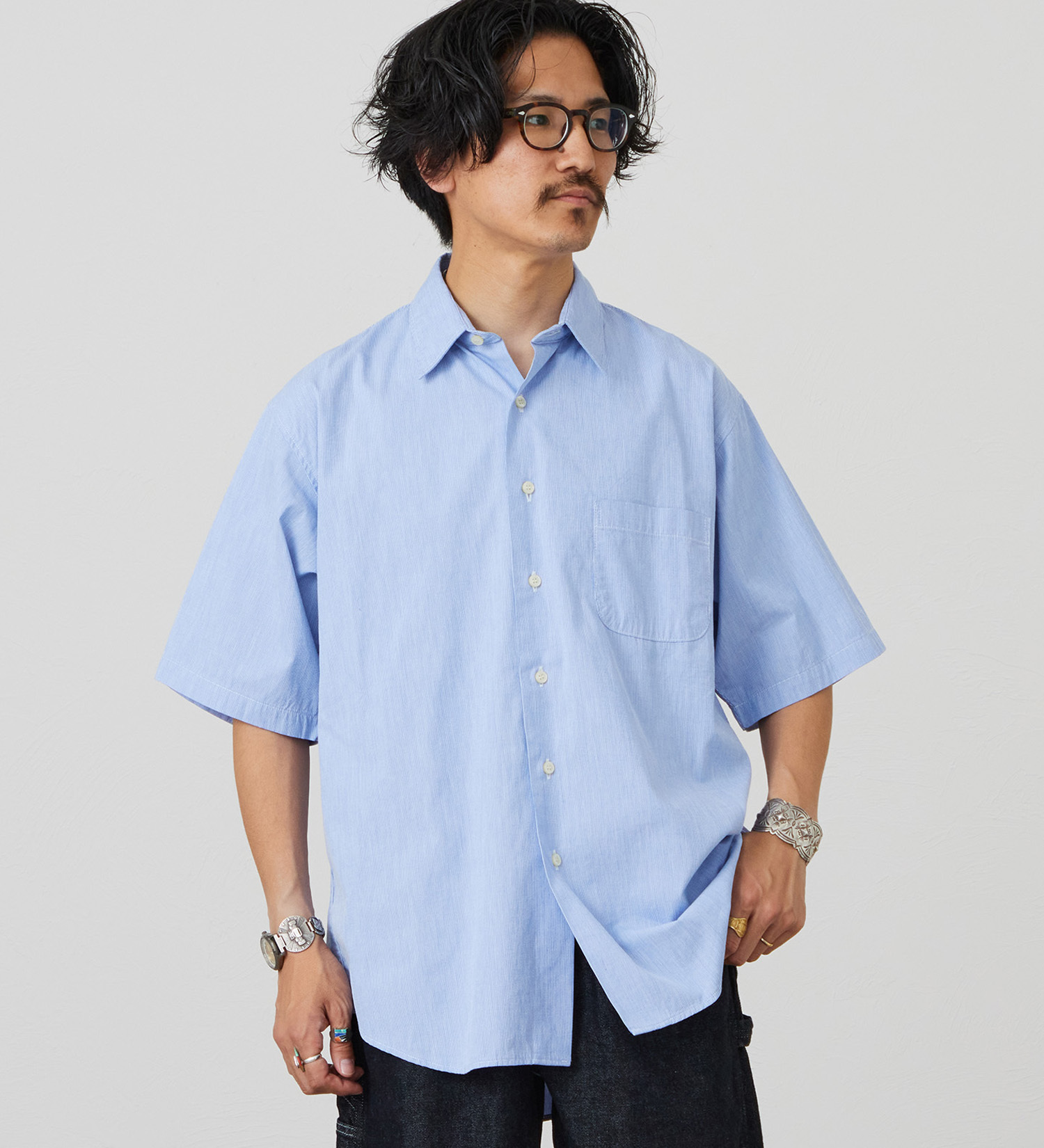 Lee(リー)のハーフスリーブワークシャツ ライトウエイトコードレーン|トップス/シャツ/ブラウス/メンズ|ブルー