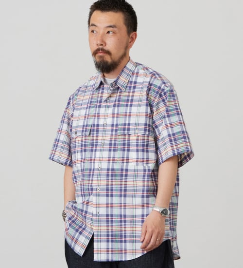 ハーフスリーブサファリシャツ ライトウエイトマドラスチェック