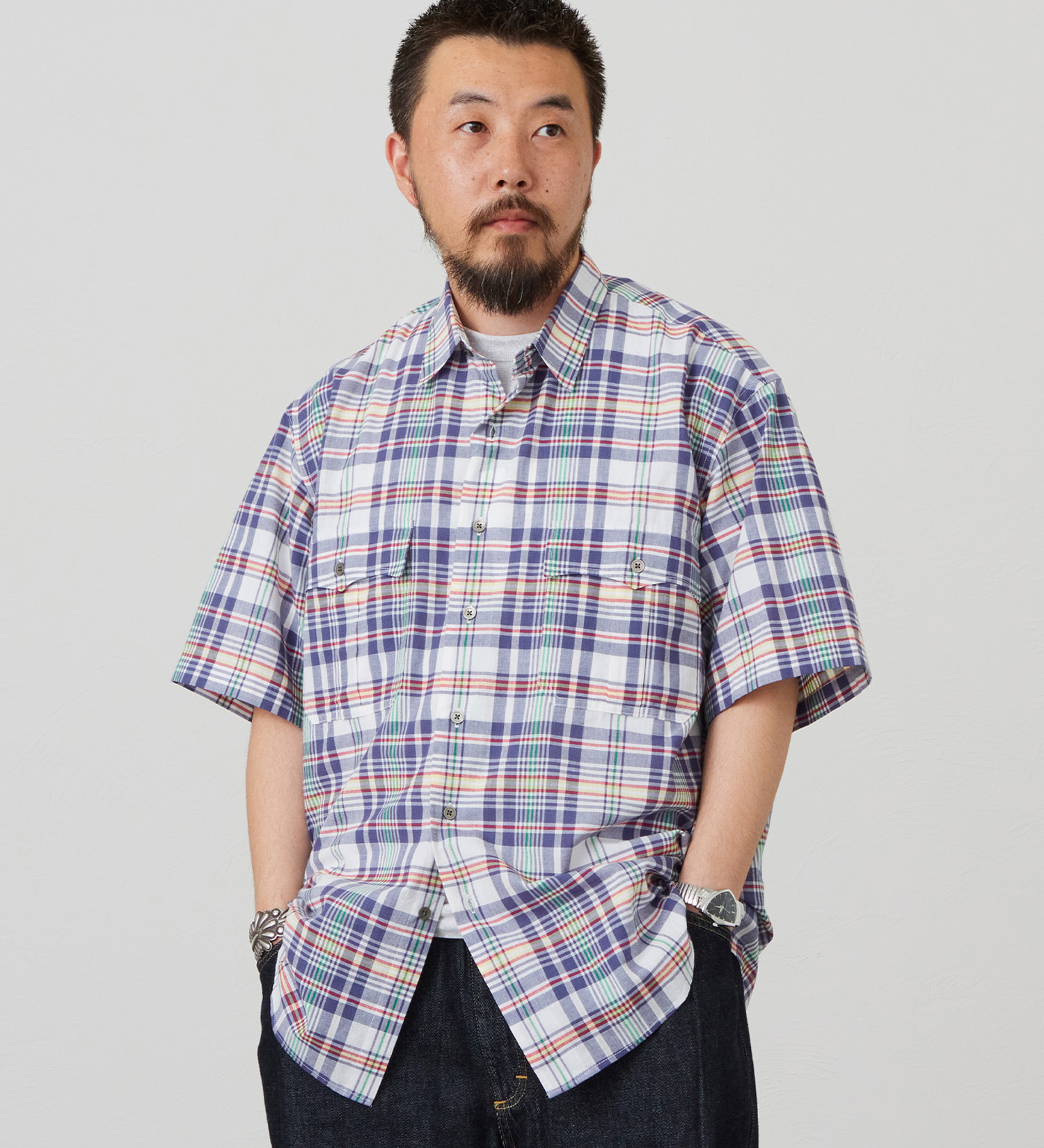 Lee(リー)のハーフスリーブサファリシャツ ライトウエイトマドラスチェック|トップス/シャツ/ブラウス/メンズ|ネイビー