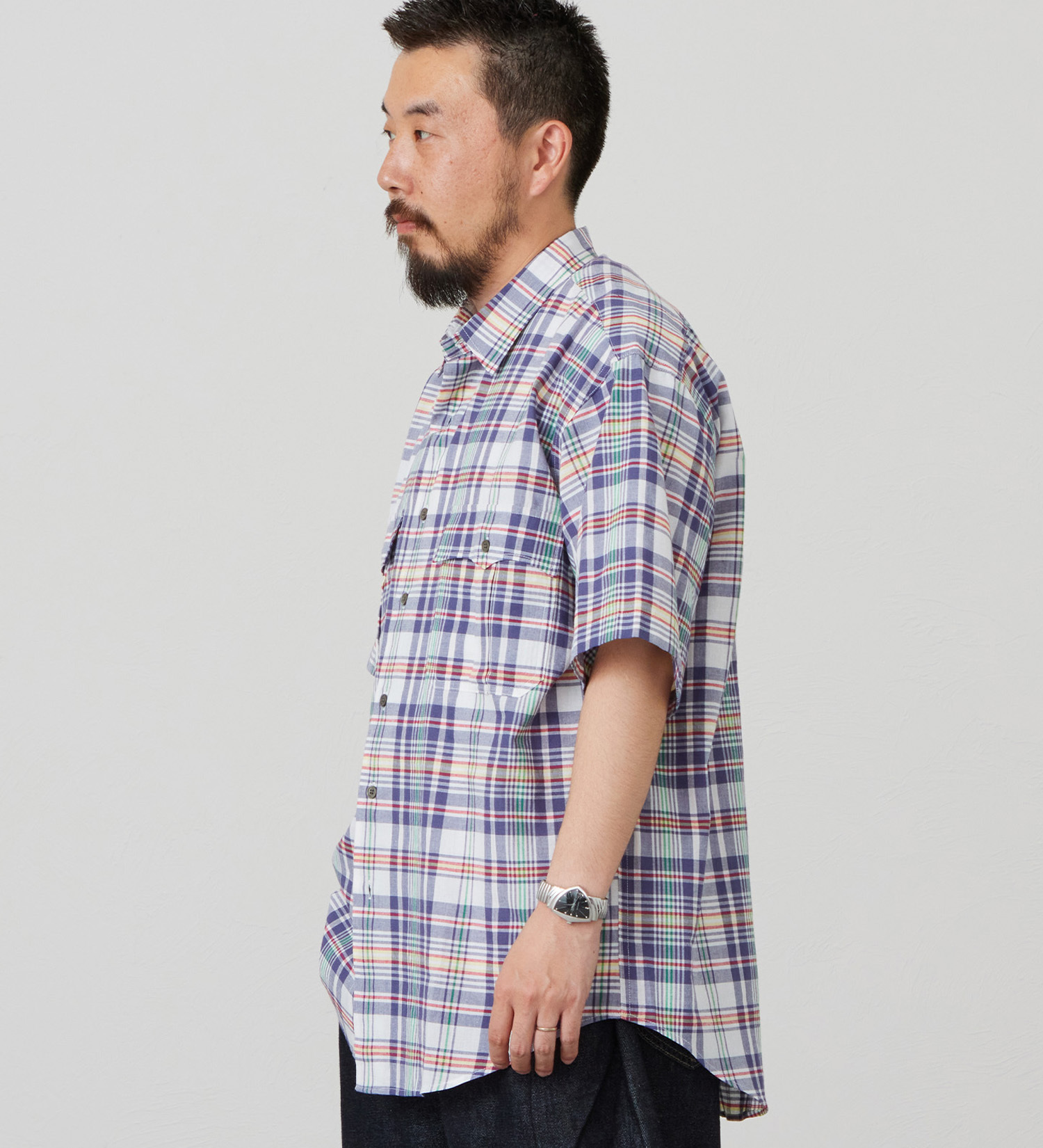 Lee(リー)のハーフスリーブサファリシャツ ライトウエイトマドラスチェック|トップス/シャツ/ブラウス/メンズ|ネイビー