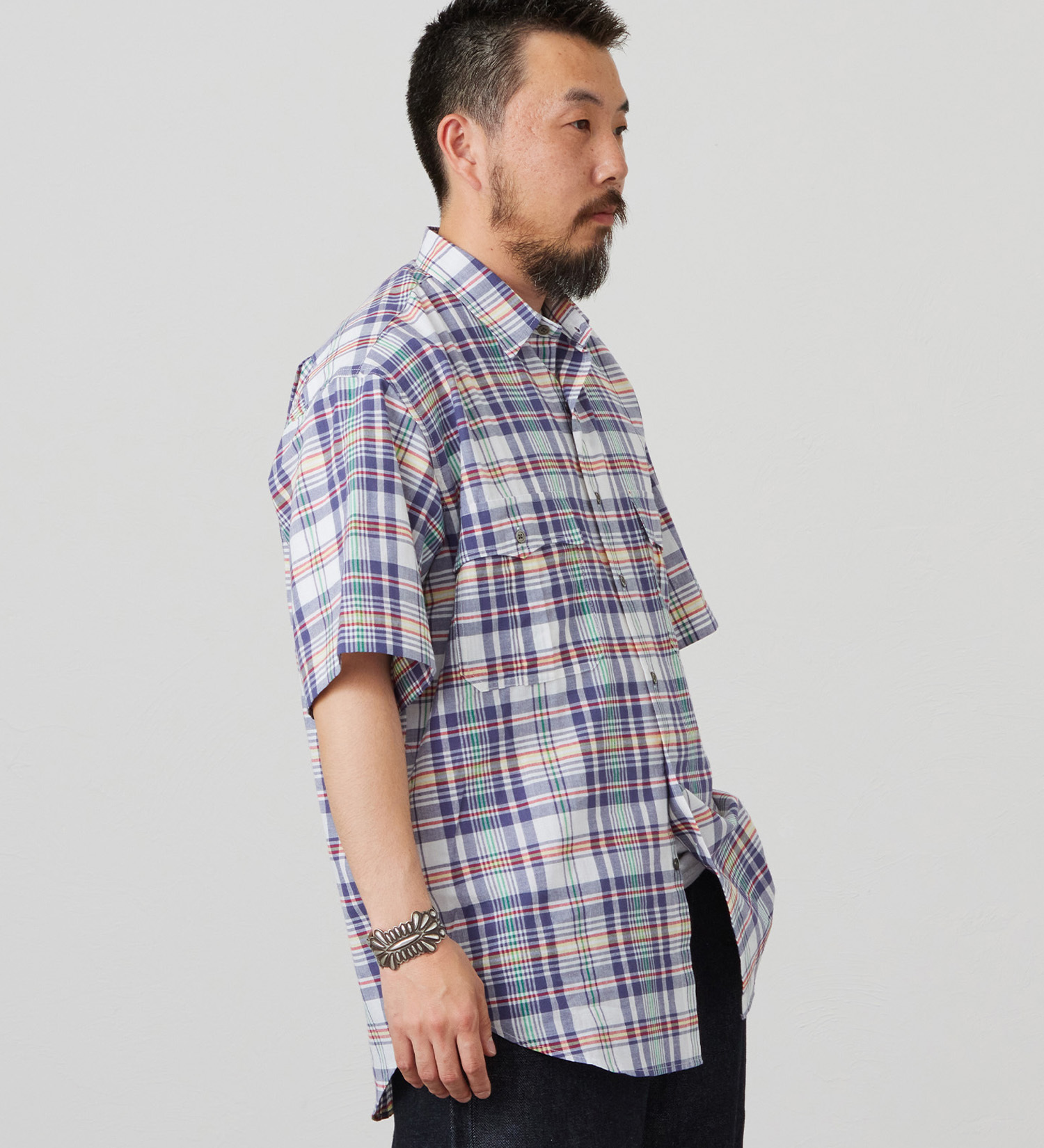 Lee(リー)のハーフスリーブサファリシャツ ライトウエイトマドラスチェック|トップス/シャツ/ブラウス/メンズ|ネイビー