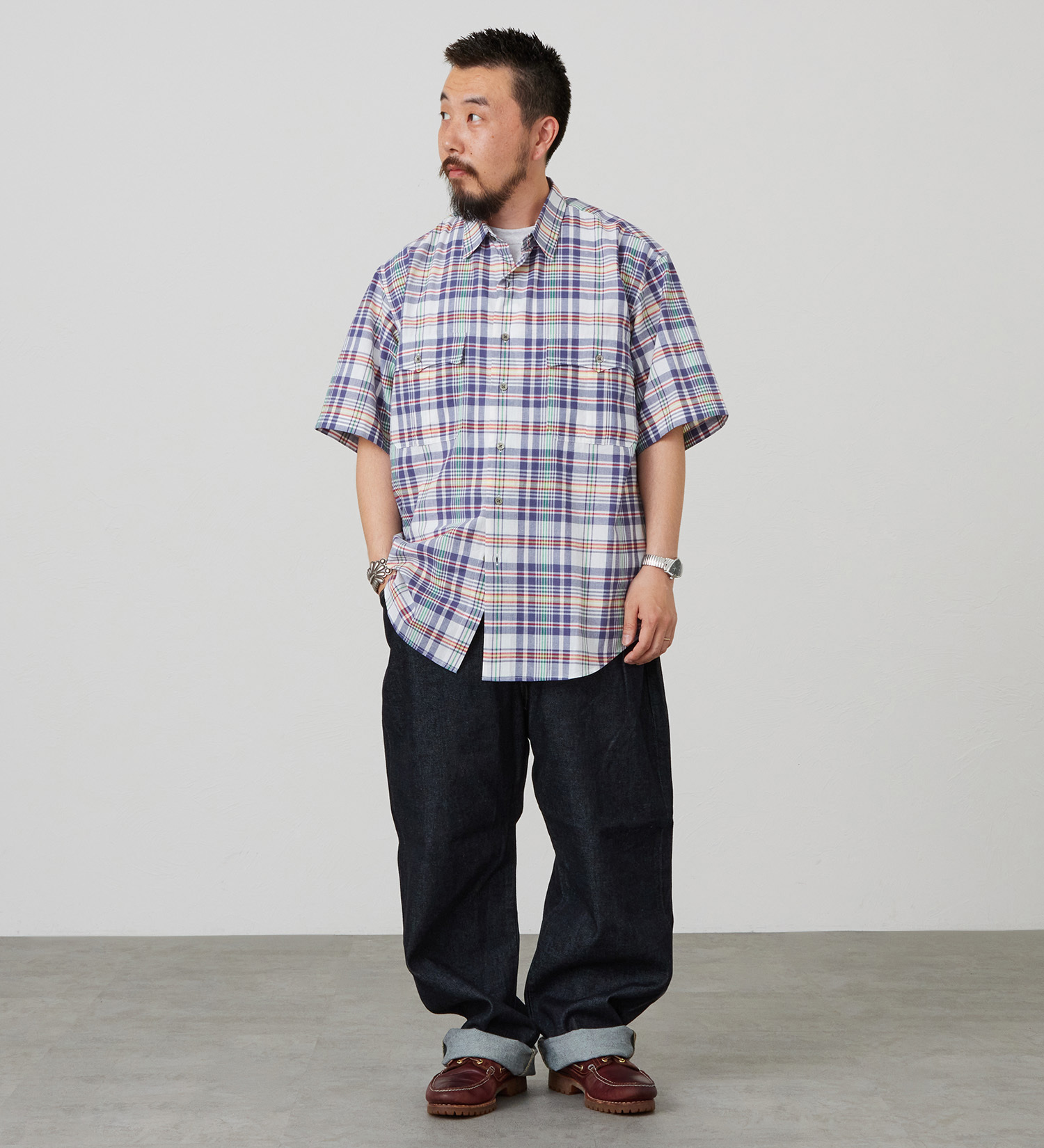 Lee(リー)のハーフスリーブサファリシャツ ライトウエイトマドラスチェック|トップス/シャツ/ブラウス/メンズ|ネイビー