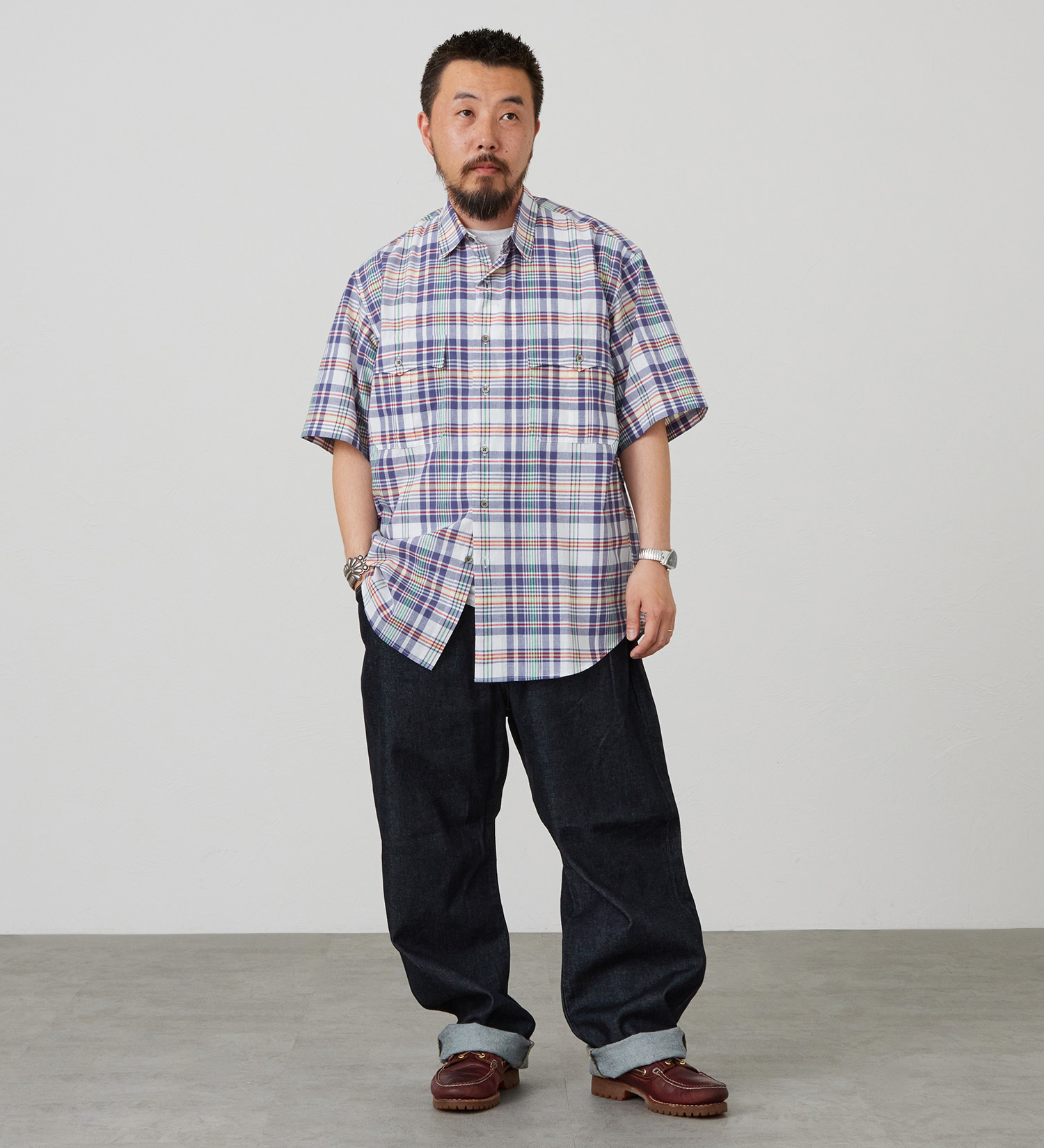 Lee(リー)のハーフスリーブサファリシャツ ライトウエイトマドラスチェック|トップス/シャツ/ブラウス/メンズ|ネイビー