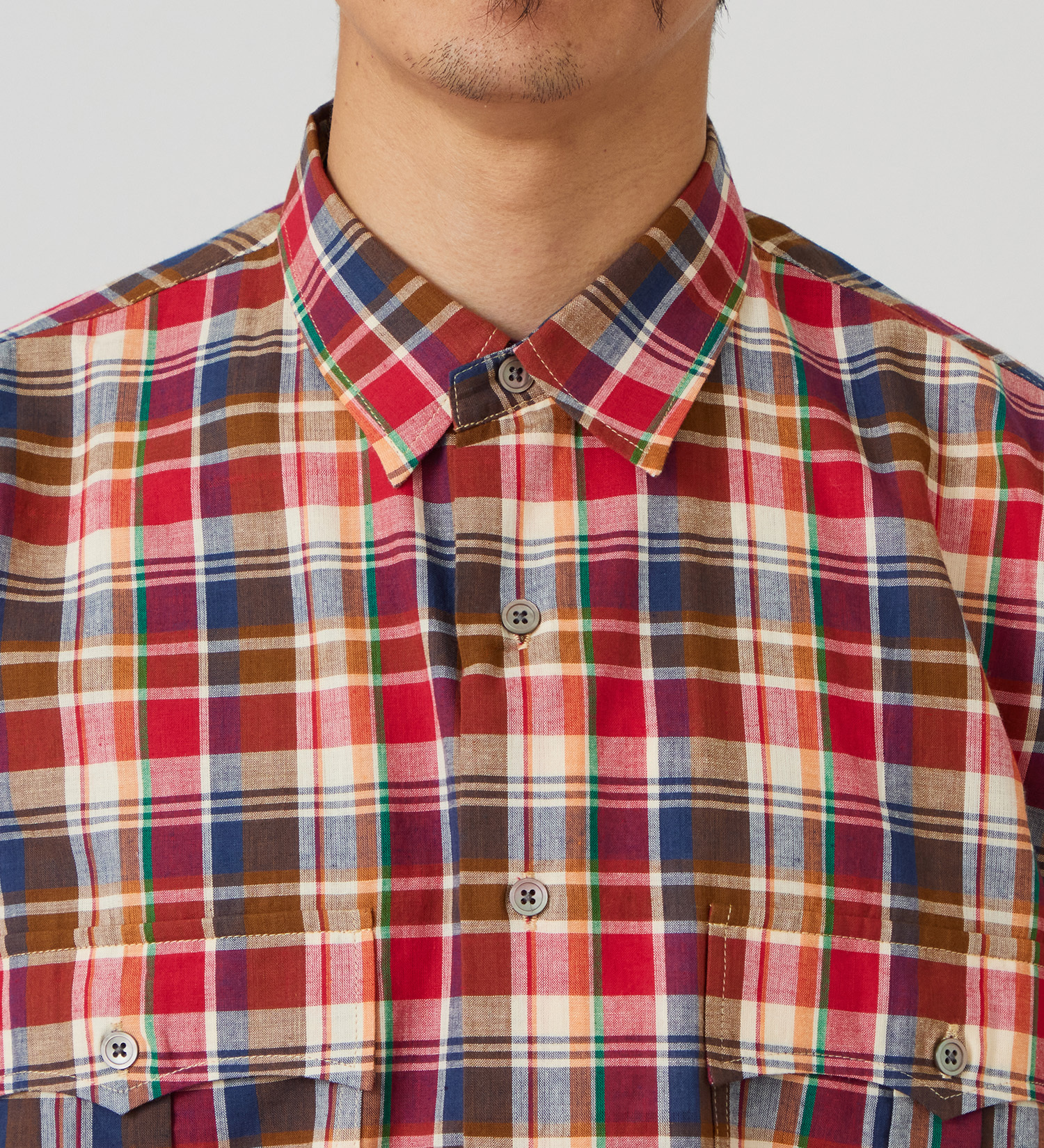 Lee(リー)のハーフスリーブサファリシャツ ライトウエイトマドラスチェック|トップス/シャツ/ブラウス/メンズ|レッド