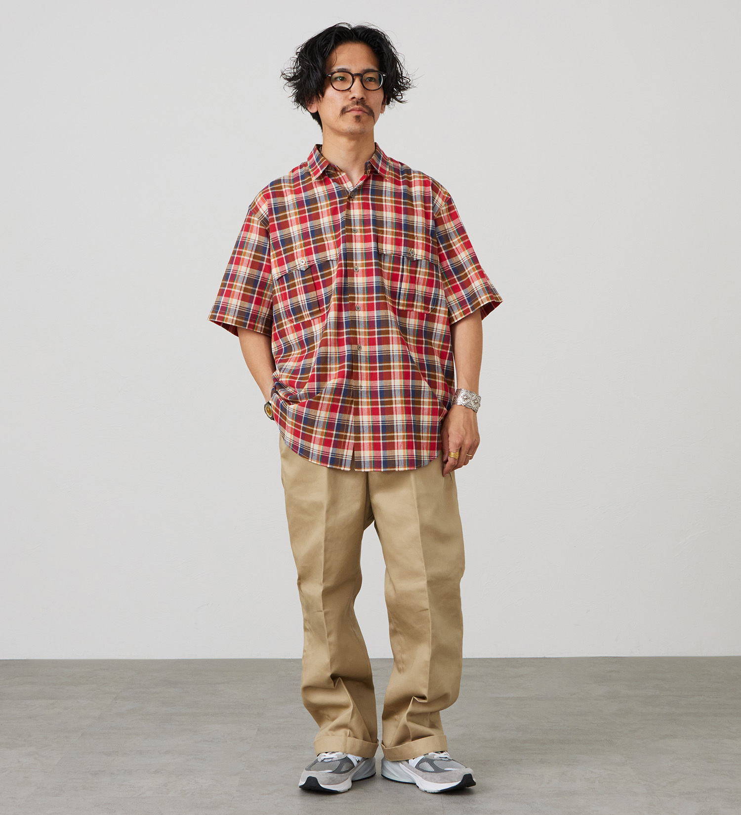 Lee(リー)のハーフスリーブサファリシャツ ライトウエイトマドラスチェック|トップス/シャツ/ブラウス/メンズ|レッド