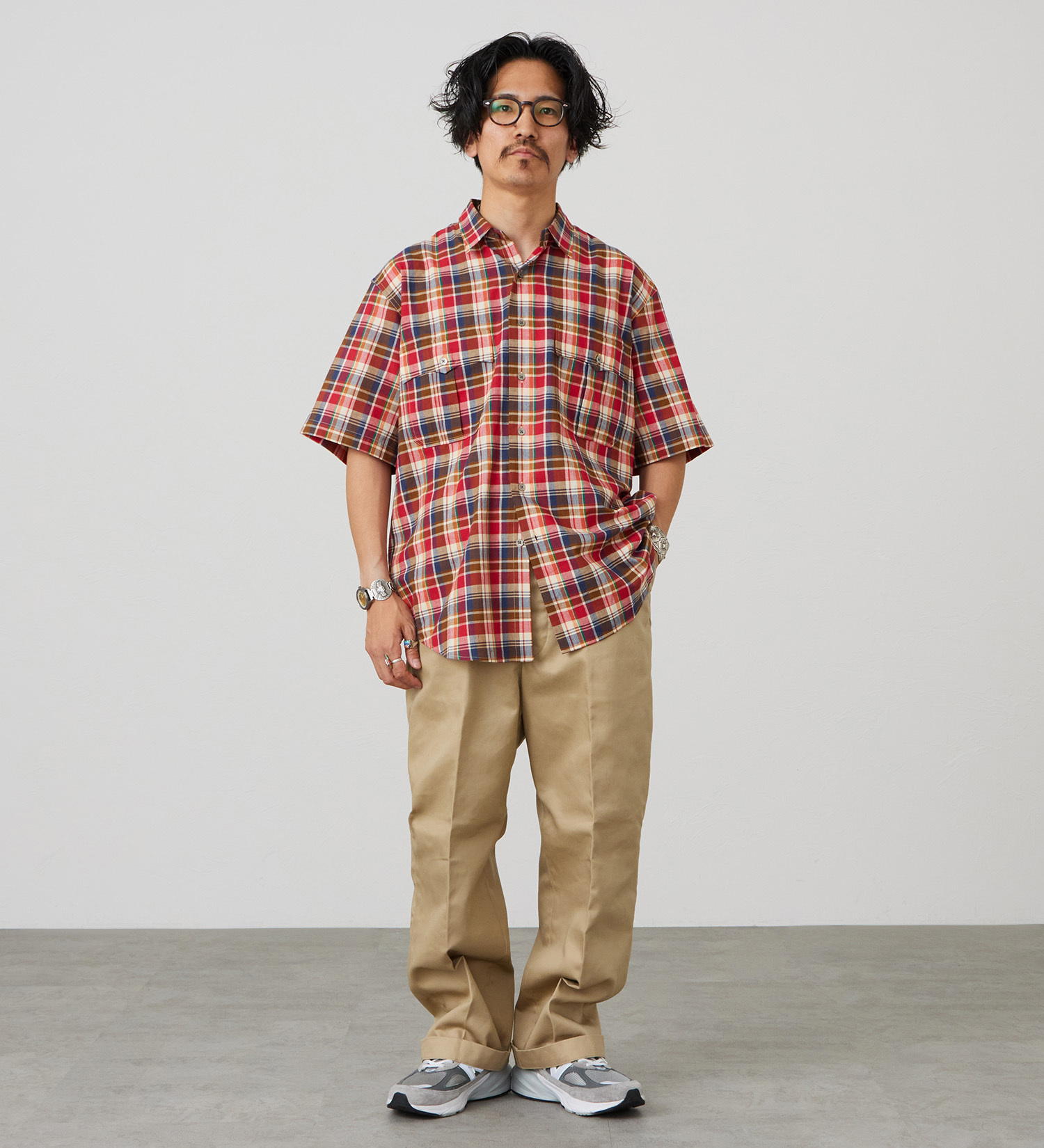 Lee(リー)のハーフスリーブサファリシャツ ライトウエイトマドラスチェック|トップス/シャツ/ブラウス/メンズ|レッド