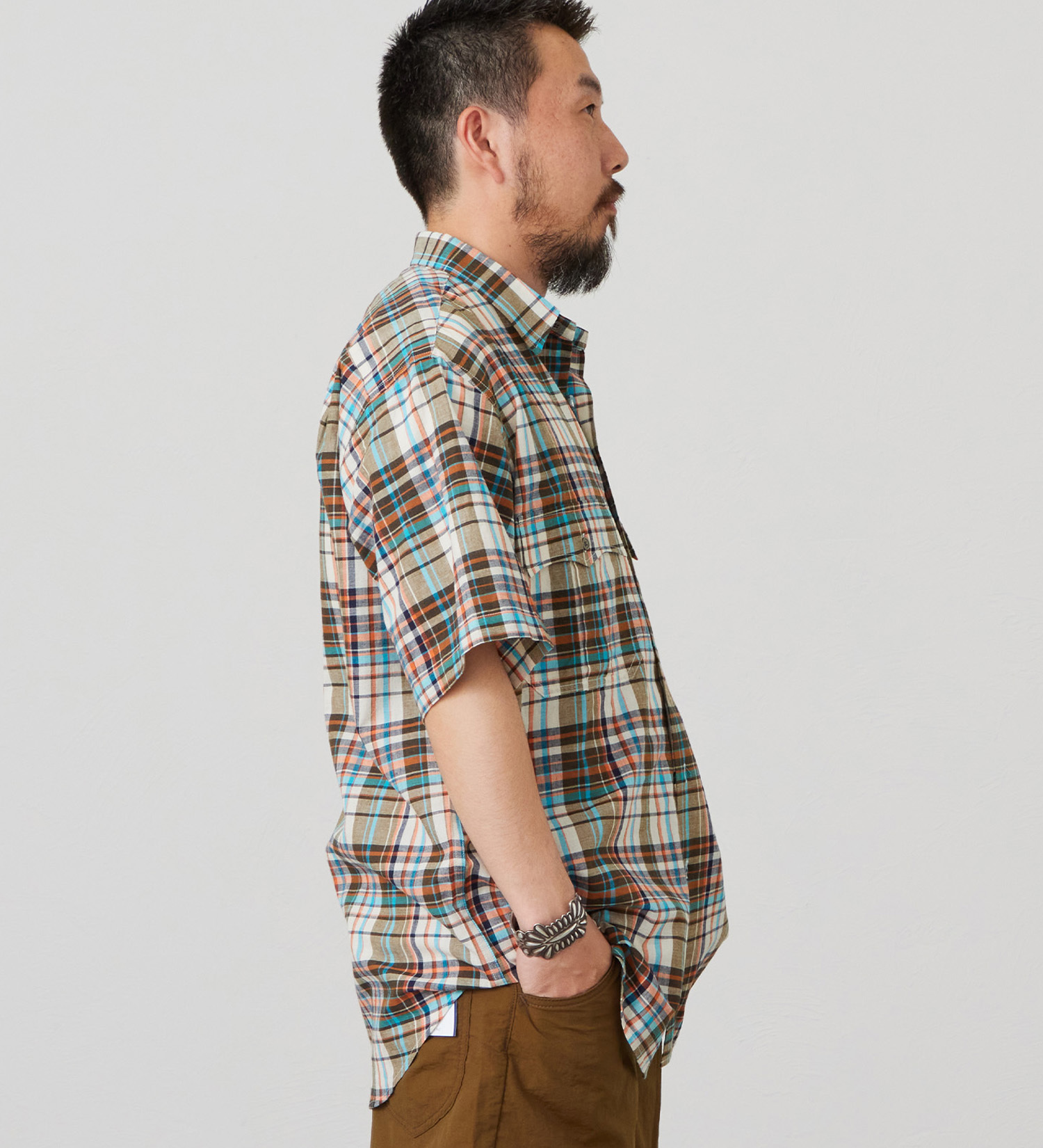 Lee(リー)のハーフスリーブサファリシャツ ライトウエイトマドラスチェック|トップス/シャツ/ブラウス/メンズ|オレンジ