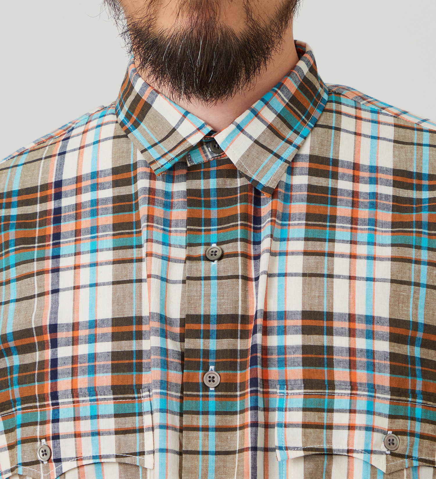 Lee(リー)のハーフスリーブサファリシャツ ライトウエイトマドラスチェック|トップス/シャツ/ブラウス/メンズ|オレンジ