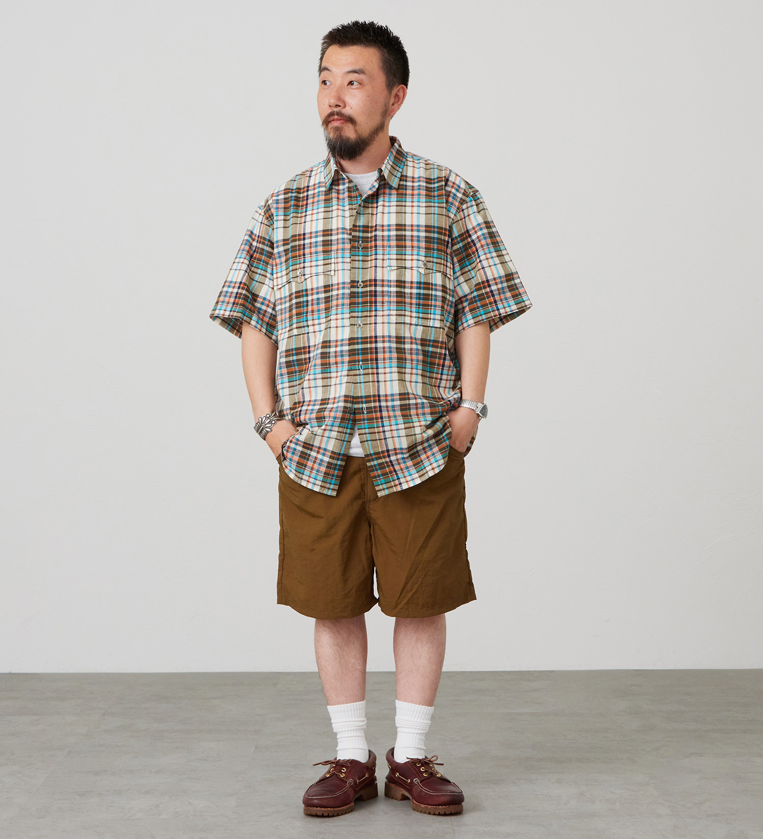 Lee(リー)のハーフスリーブサファリシャツ ライトウエイトマドラスチェック|トップス/シャツ/ブラウス/メンズ|オレンジ