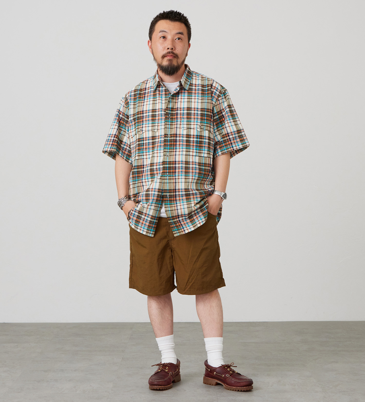 Lee(リー)のハーフスリーブサファリシャツ ライトウエイトマドラスチェック|トップス/シャツ/ブラウス/メンズ|オレンジ