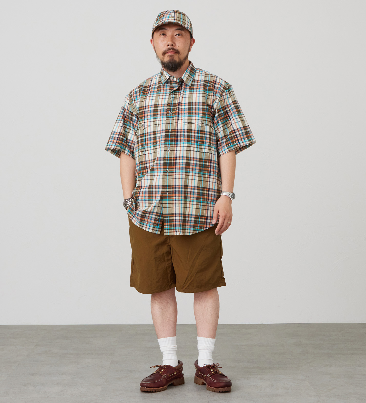 Lee(リー)のハーフスリーブサファリシャツ ライトウエイトマドラスチェック|トップス/シャツ/ブラウス/メンズ|オレンジ