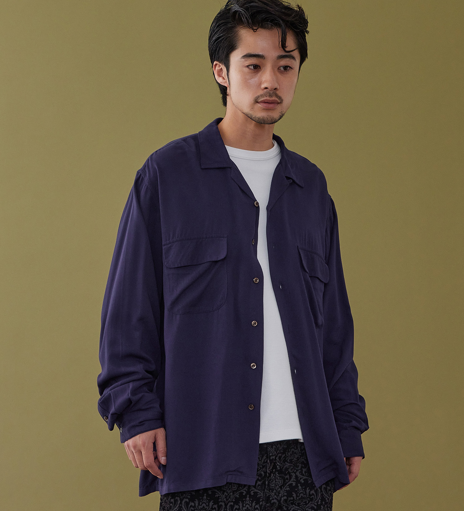 Lee(リー)のオープンカラーシャツ レーヨン素材|トップス/シャツ/ブラウス/メンズ|ネイビー