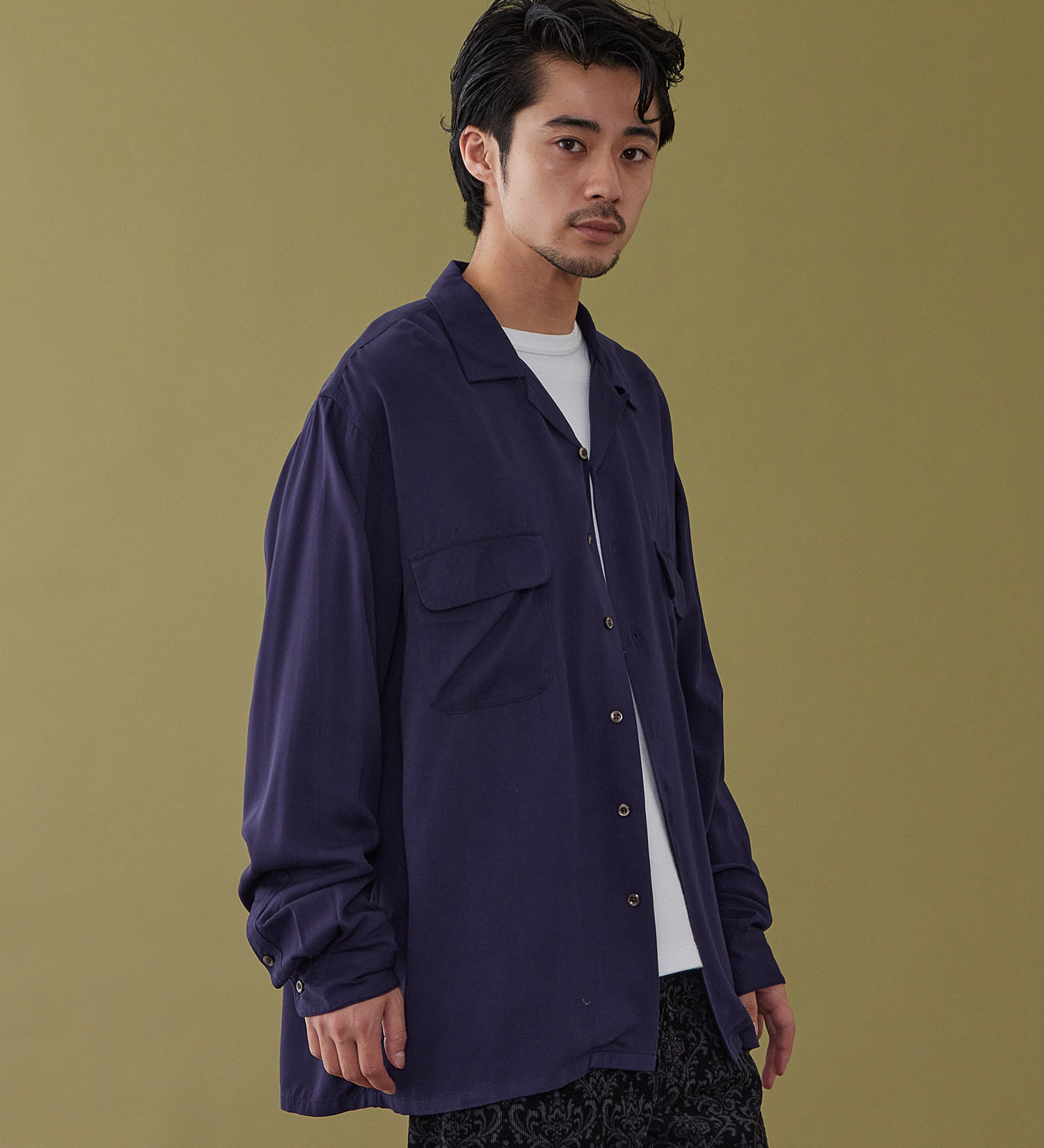 Lee(リー)のオープンカラーシャツ レーヨン素材|トップス/シャツ/ブラウス/メンズ|ネイビー