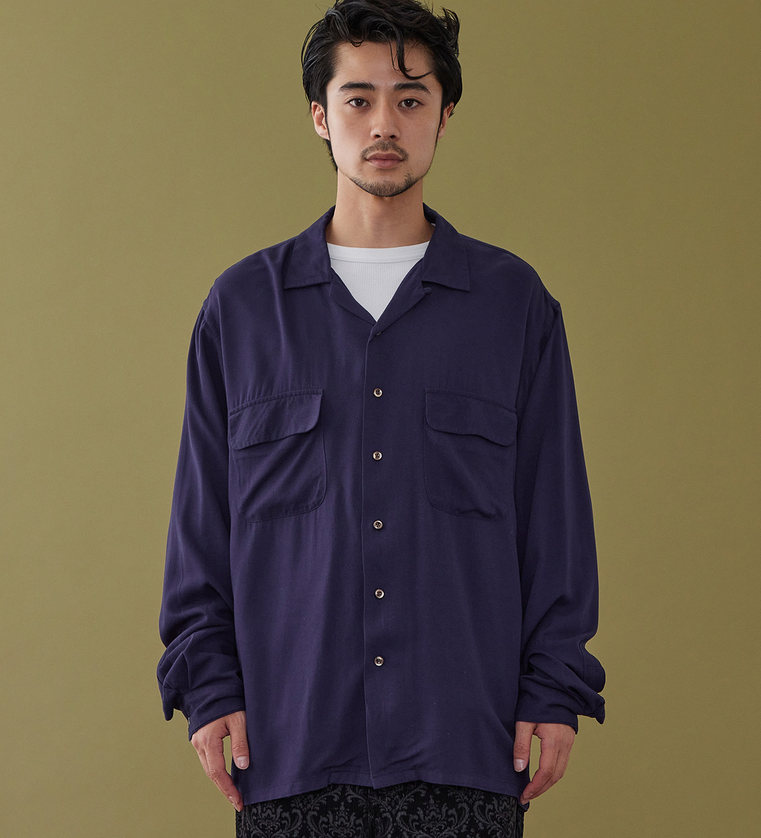 Lee(リー)のオープンカラーシャツ レーヨン素材|トップス/シャツ/ブラウス/メンズ|ネイビー