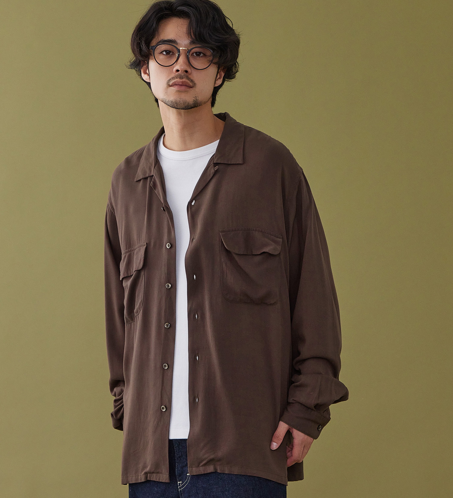 Lee(リー)のオープンカラーシャツ レーヨン素材|トップス/シャツ/ブラウス/メンズ|ブラウン