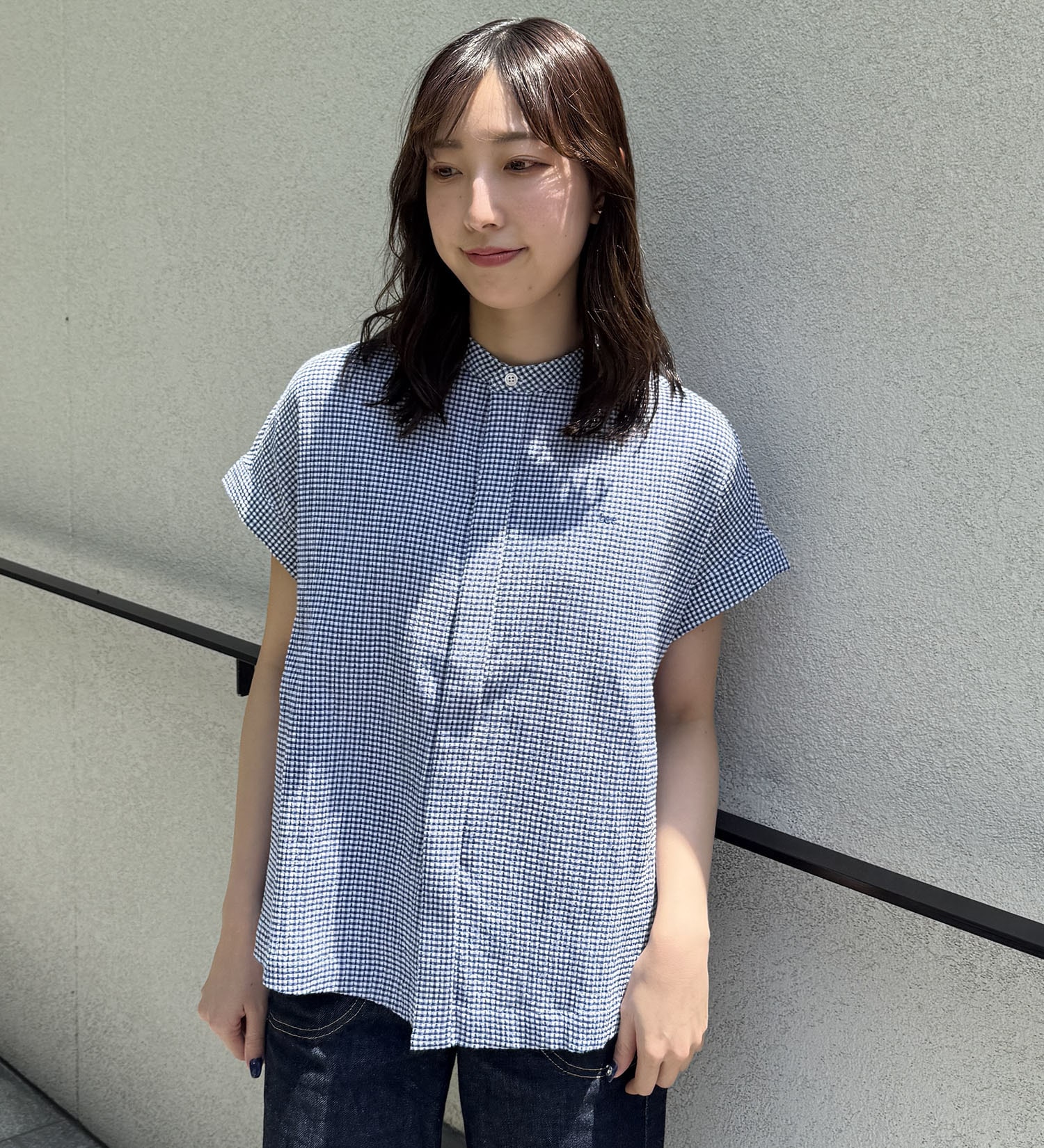 Lee(リー)の【おまとめ割】フレンチスリーブチェックシャツ|トップス/シャツ/ブラウス/レディース|ネイビー