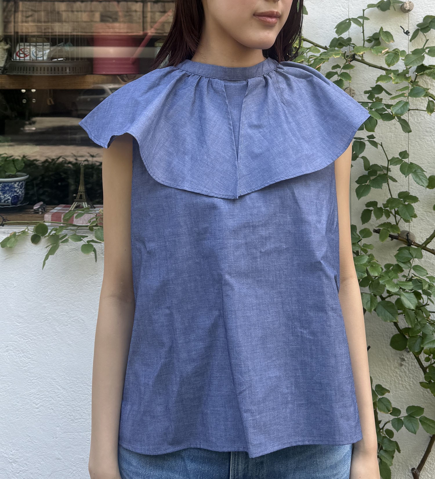 Lee(リー)の【おまとめ割】フリルノースリーブシャツ|トップス/シャツ/ブラウス/レディース|インディゴブルー