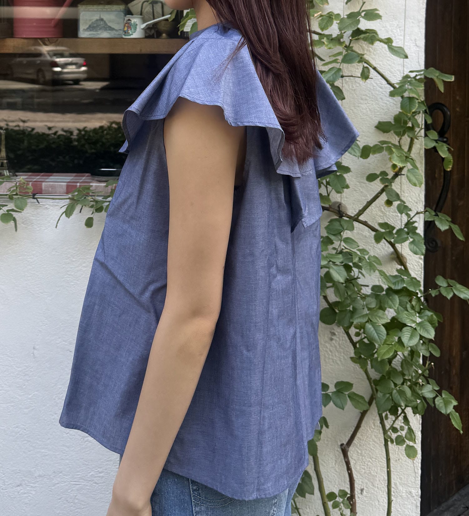 Lee(リー)の【おまとめ割】フリルノースリーブシャツ|トップス/シャツ/ブラウス/レディース|インディゴブルー