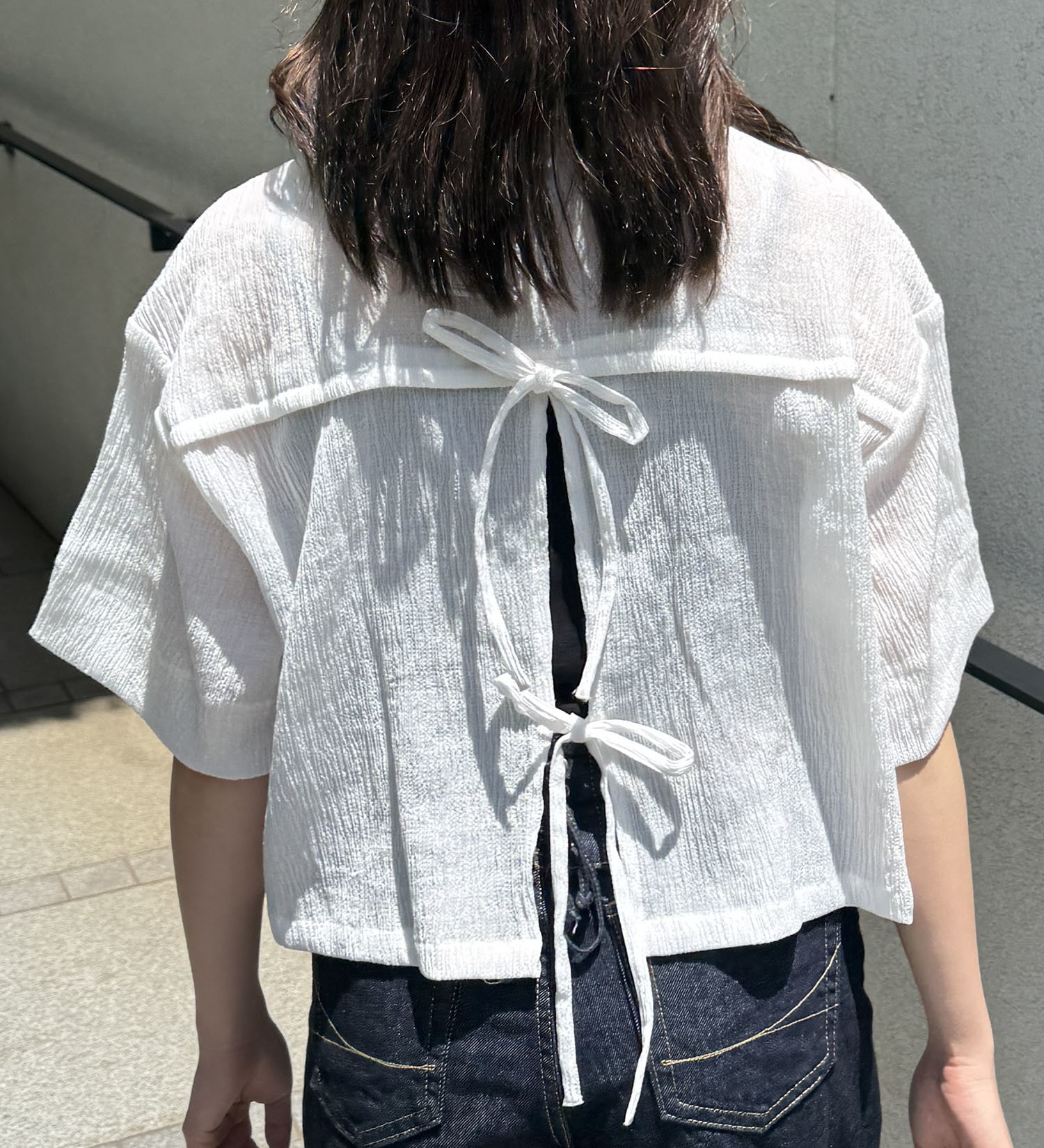 Lee(リー)の【おまとめ割】バックリボンハーフスリーブシャツ|トップス/シャツ/ブラウス/レディース|ホワイト