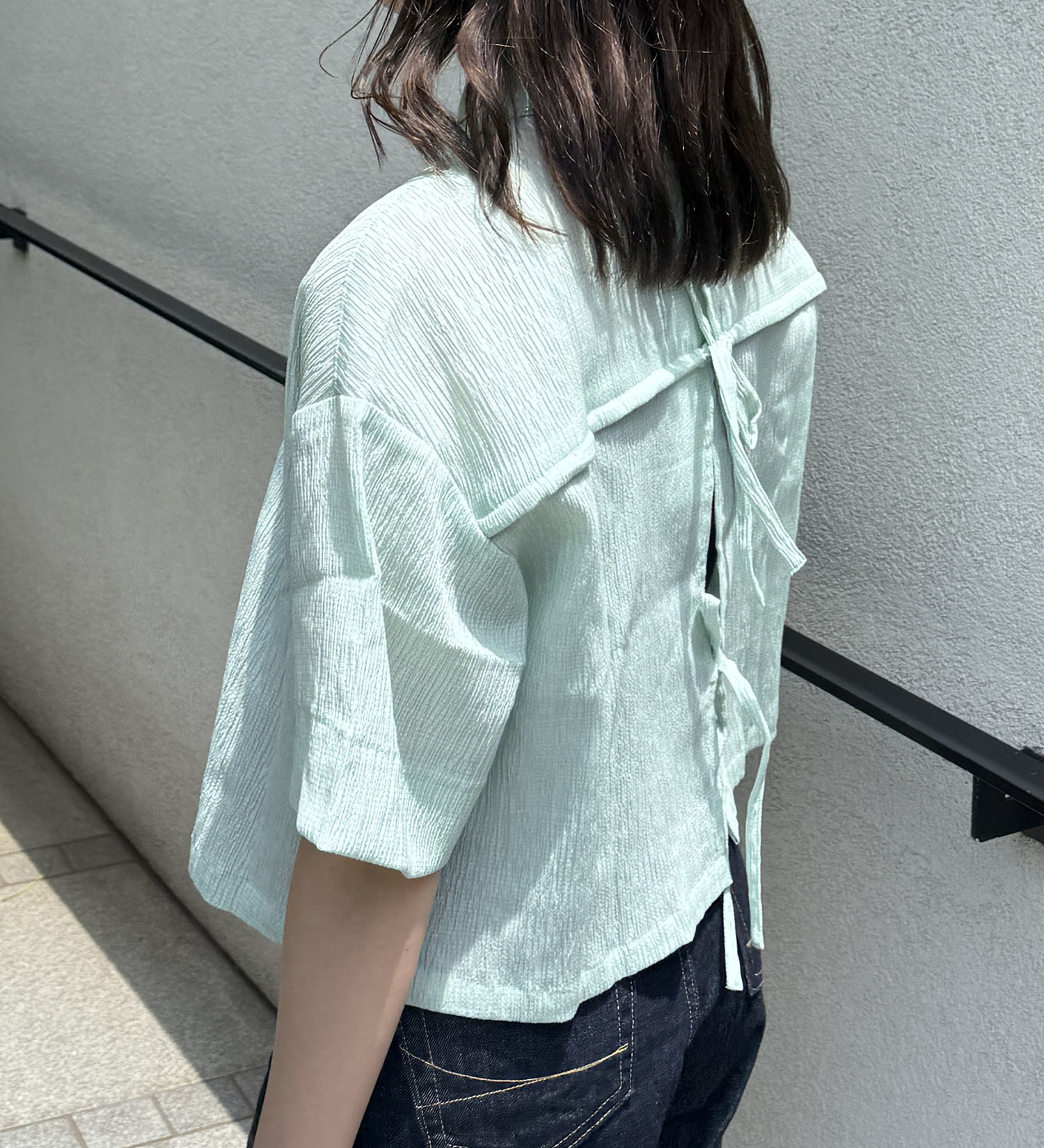 Lee(リー)の【おまとめ割】バックリボンハーフスリーブシャツ|トップス/シャツ/ブラウス/レディース|ミント
