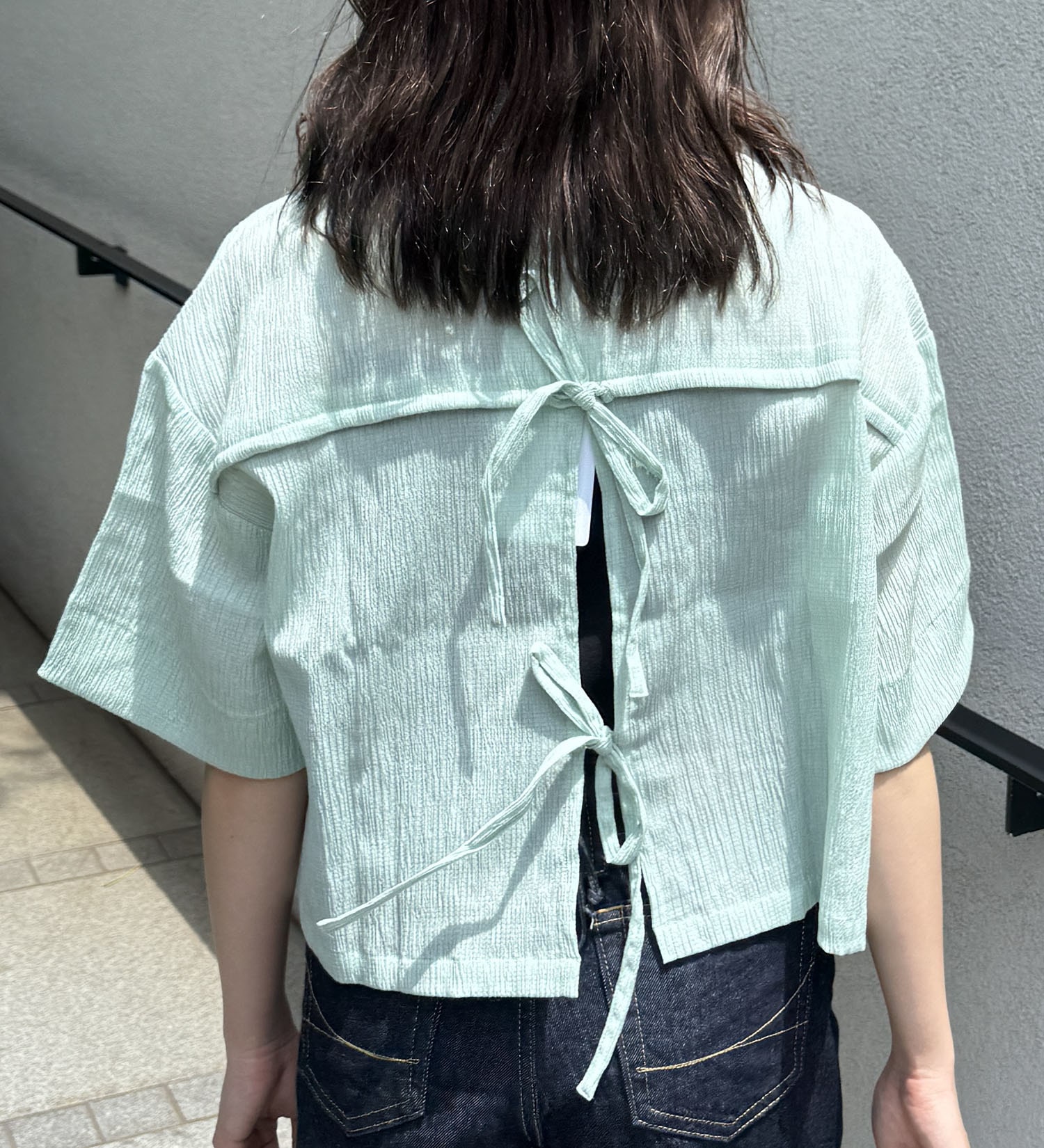Lee(リー)の【おまとめ割】バックリボンハーフスリーブシャツ|トップス/シャツ/ブラウス/レディース|ミント