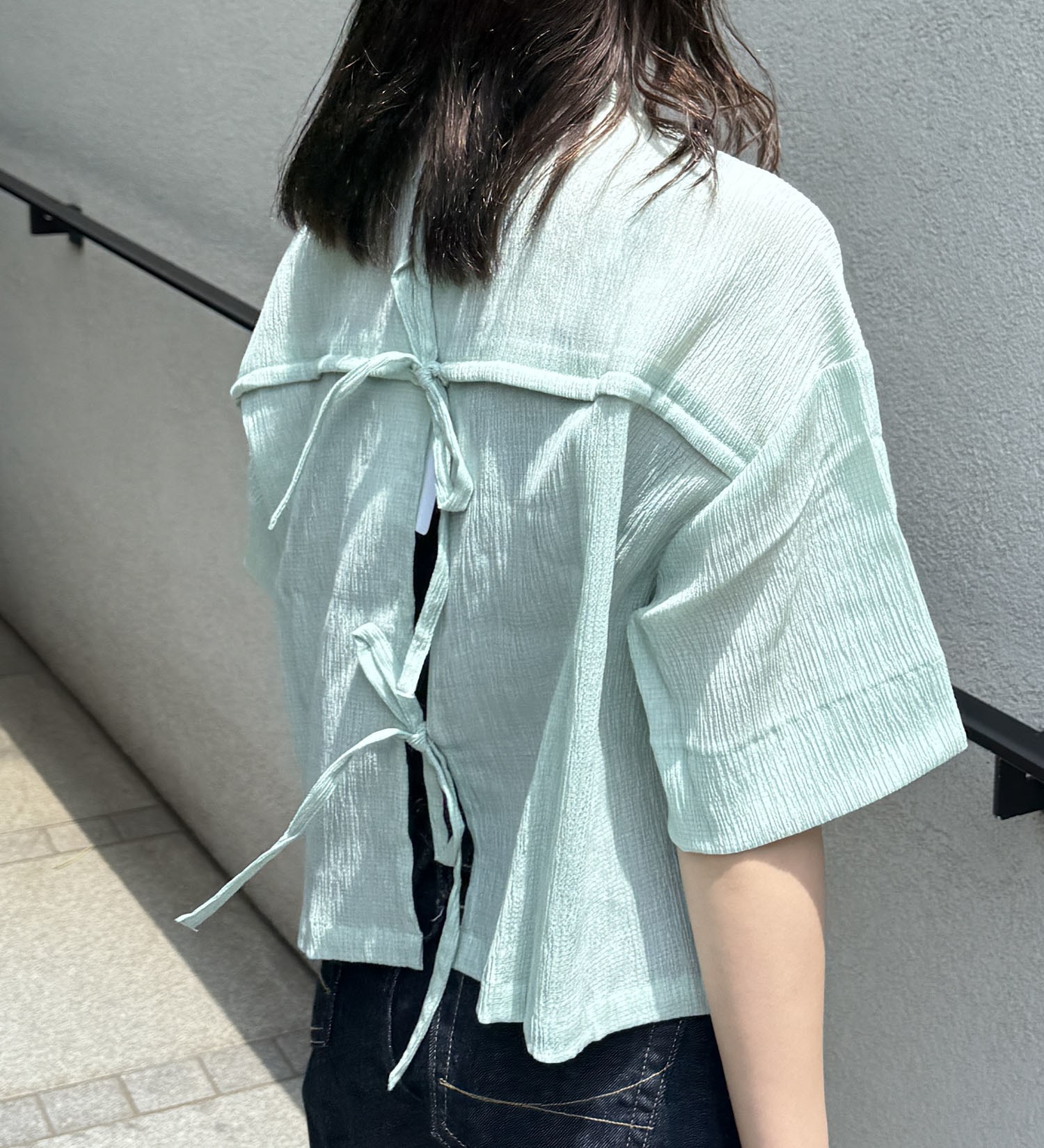 Lee(リー)の【おまとめ割】バックリボンハーフスリーブシャツ|トップス/シャツ/ブラウス/レディース|ミント